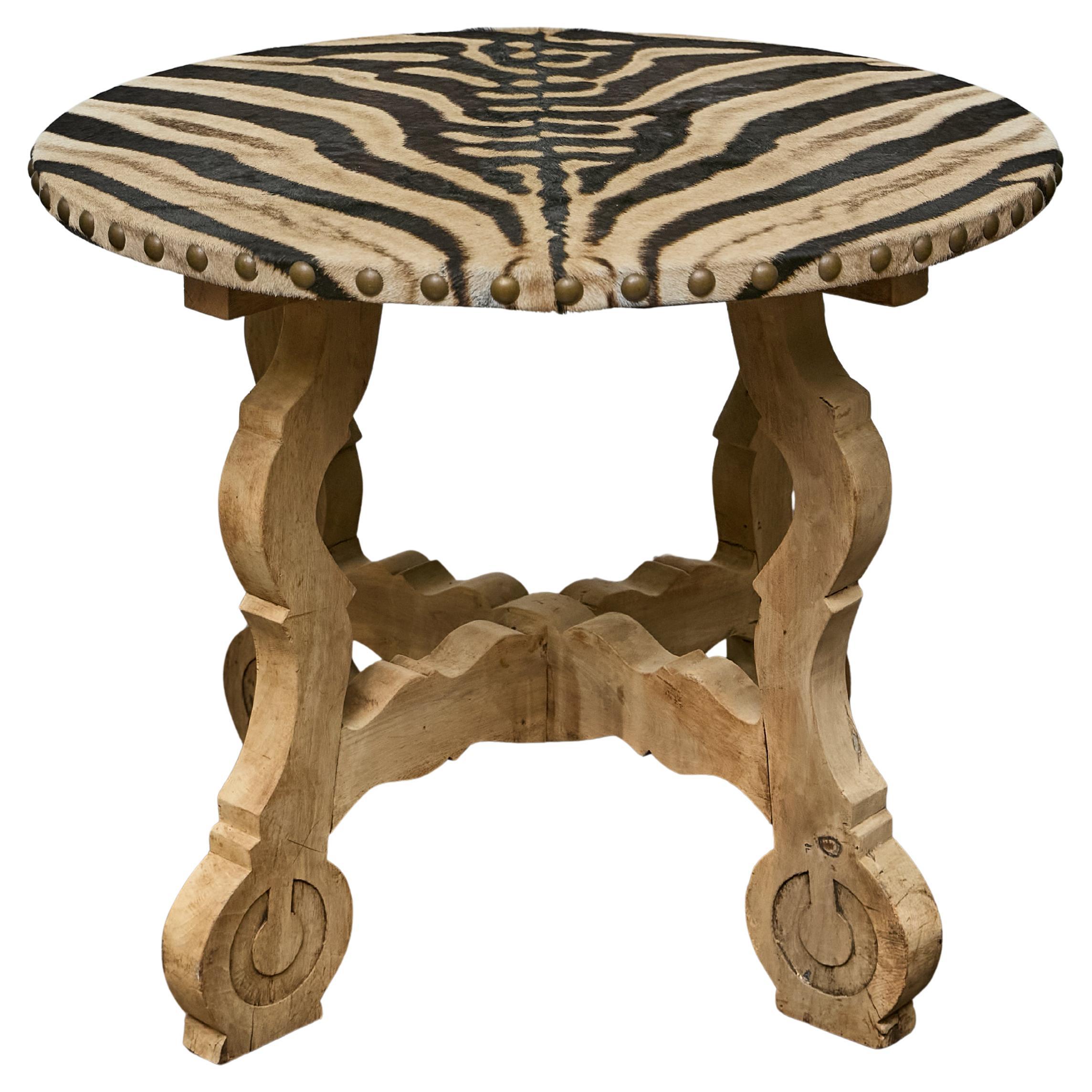 Italian Baroque Revival Bleached Walnut Table with Zebra Hide Top, 19th Century For Sale
