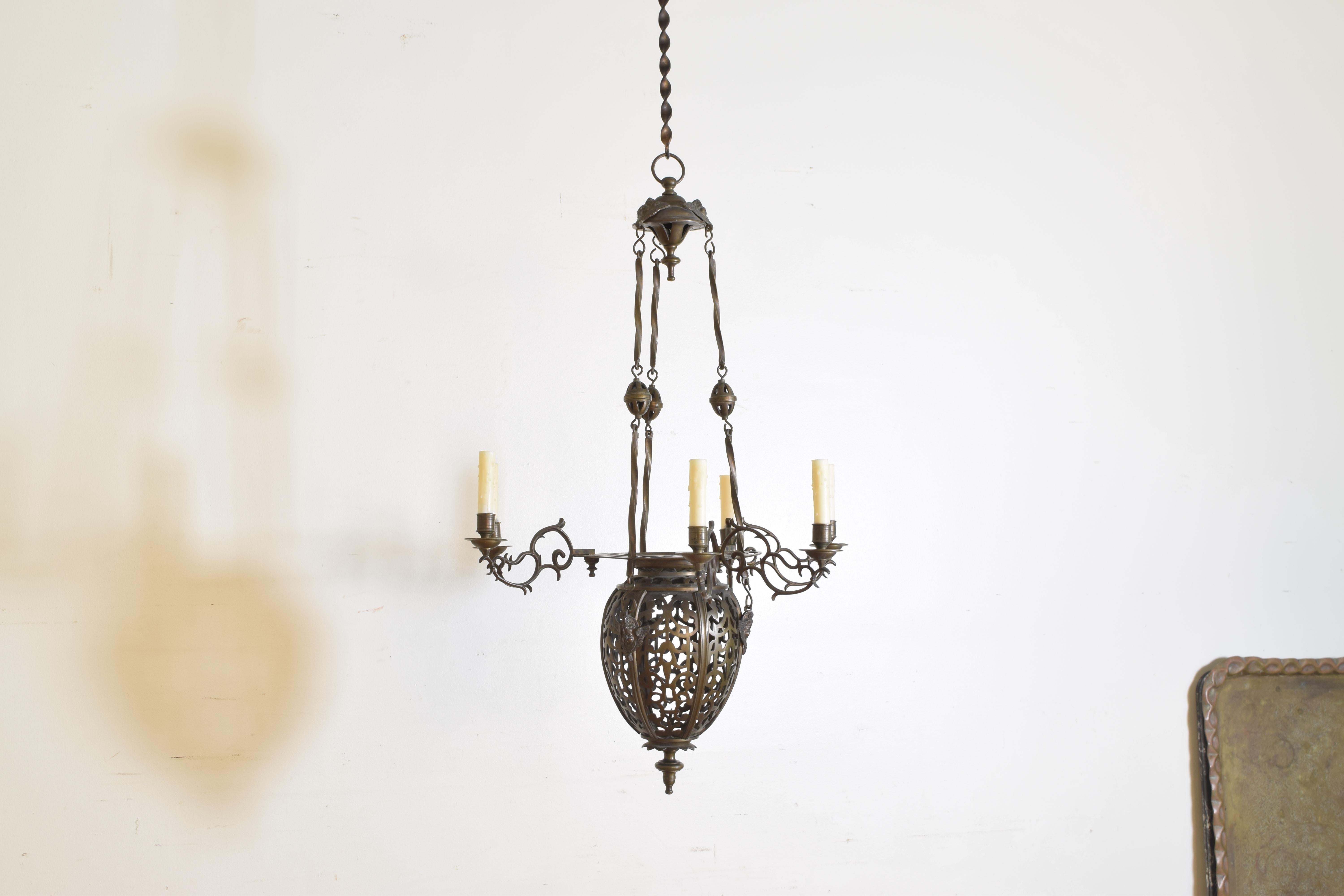 Italian Baroque Revival Bronze 6-Light Chandelier, Second Half of 19th Century In Good Condition In Atlanta, GA