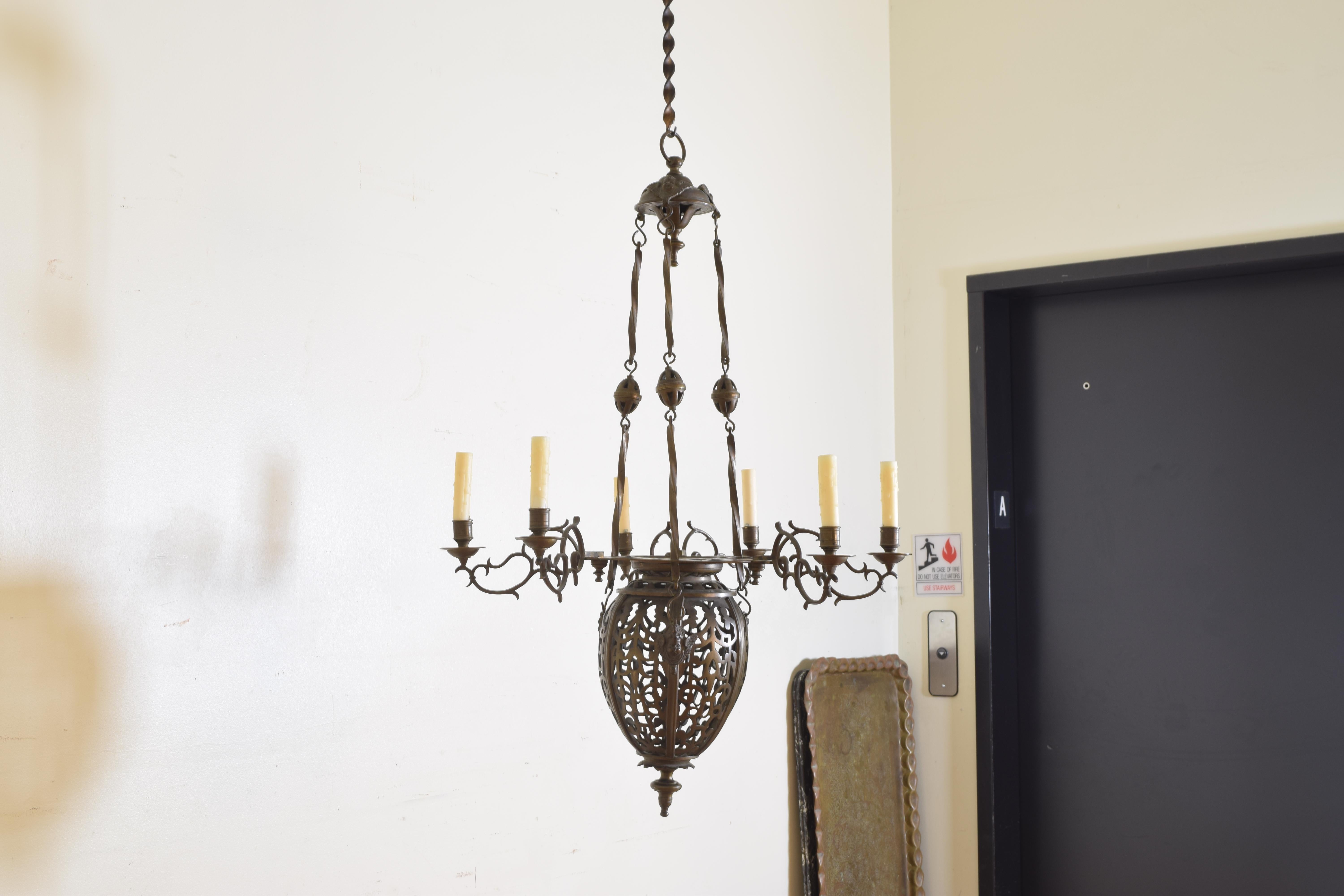 Late 19th Century Italian Baroque Revival Bronze 6-Light Chandelier, Second Half of 19th Century