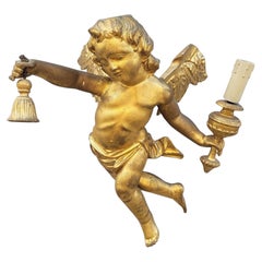 Wandleuchte im Stil des italienischen Barock-Revivals mit geschnitztem und vergoldetem Putto mit Flügeln, frühes 19. Jahrhundert
