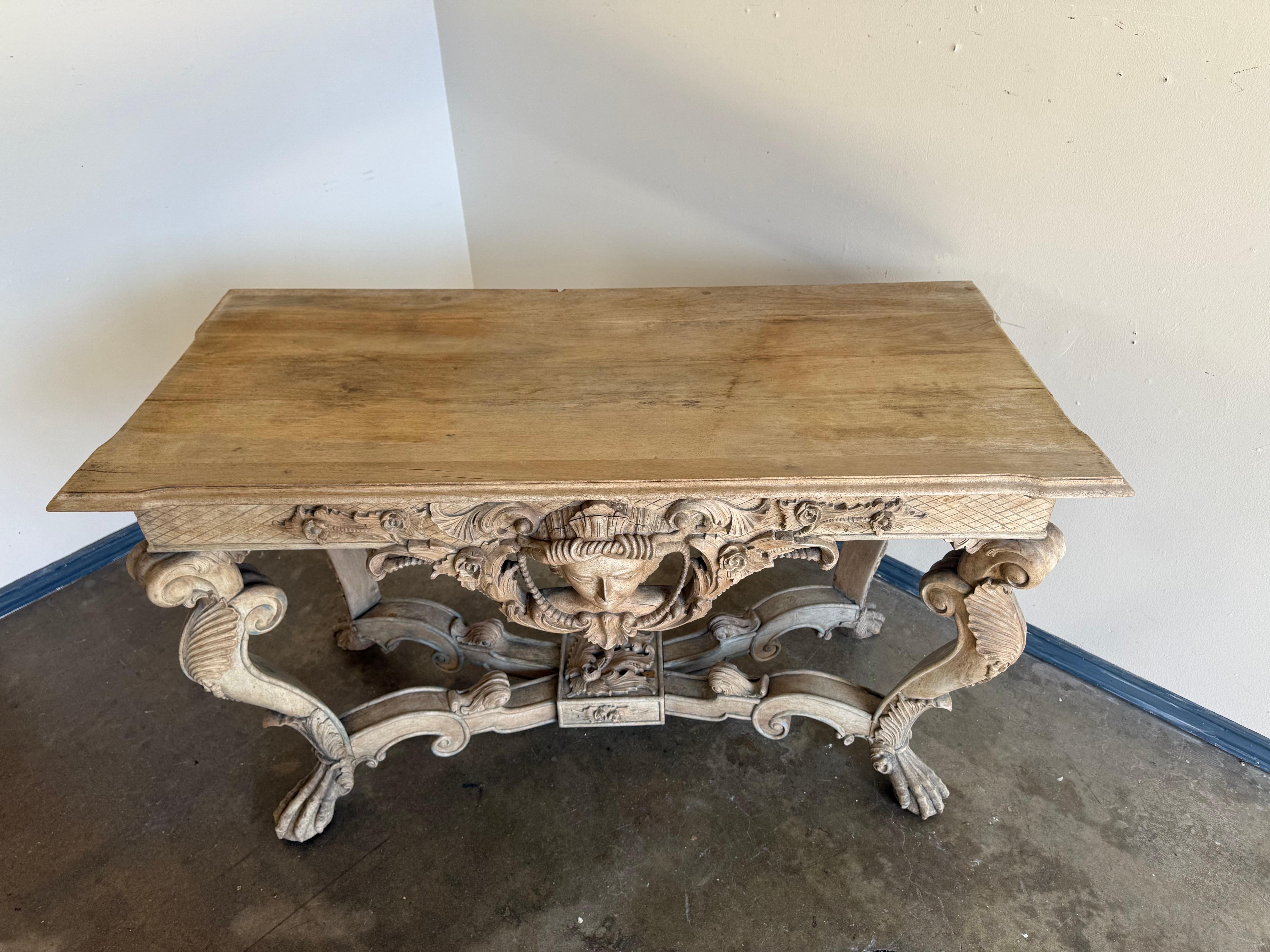Italian Baroque Revival Carved Wood Console Table For Sale 7