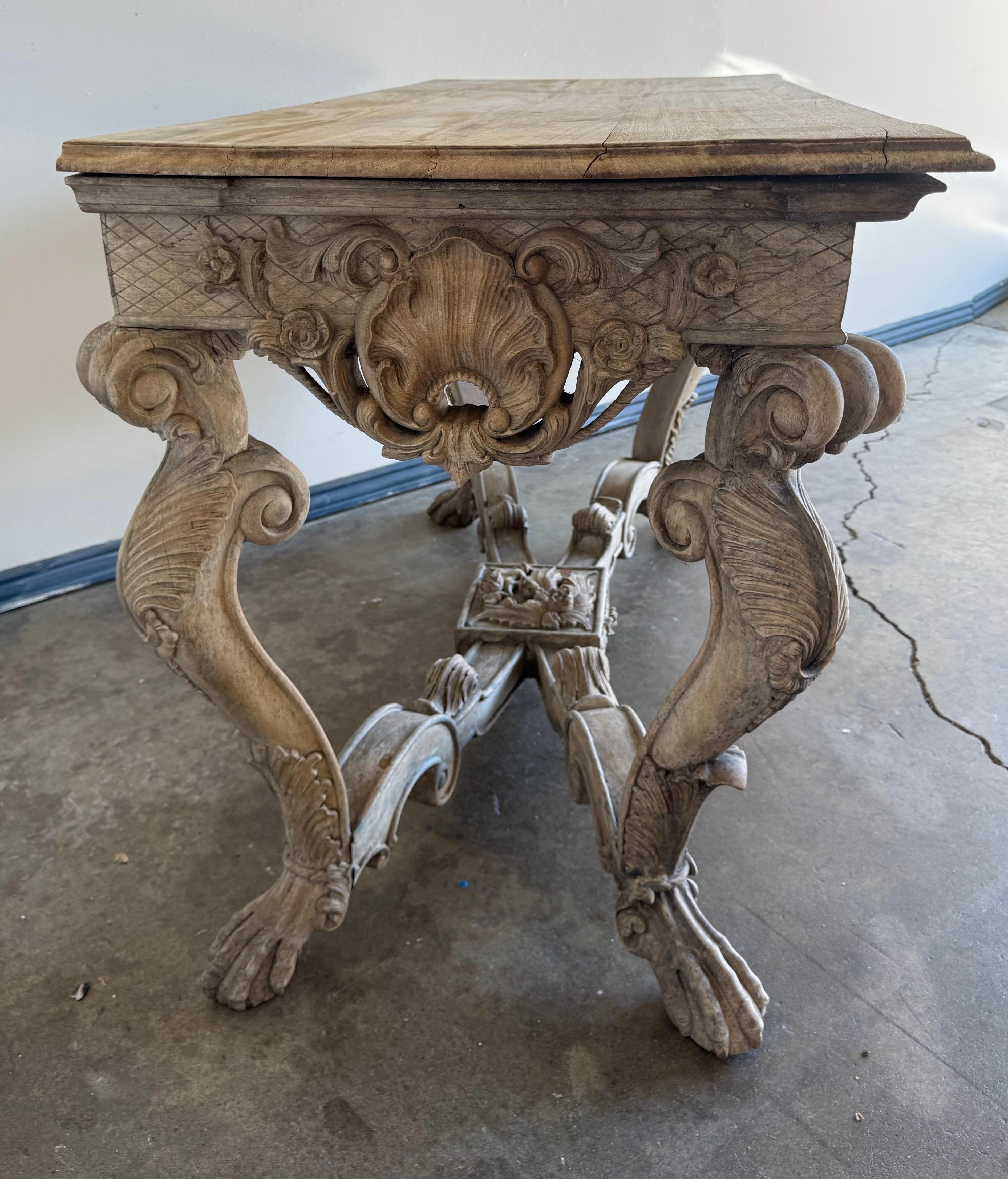 Italian Baroque Revival Carved Wood Console Table For Sale 8