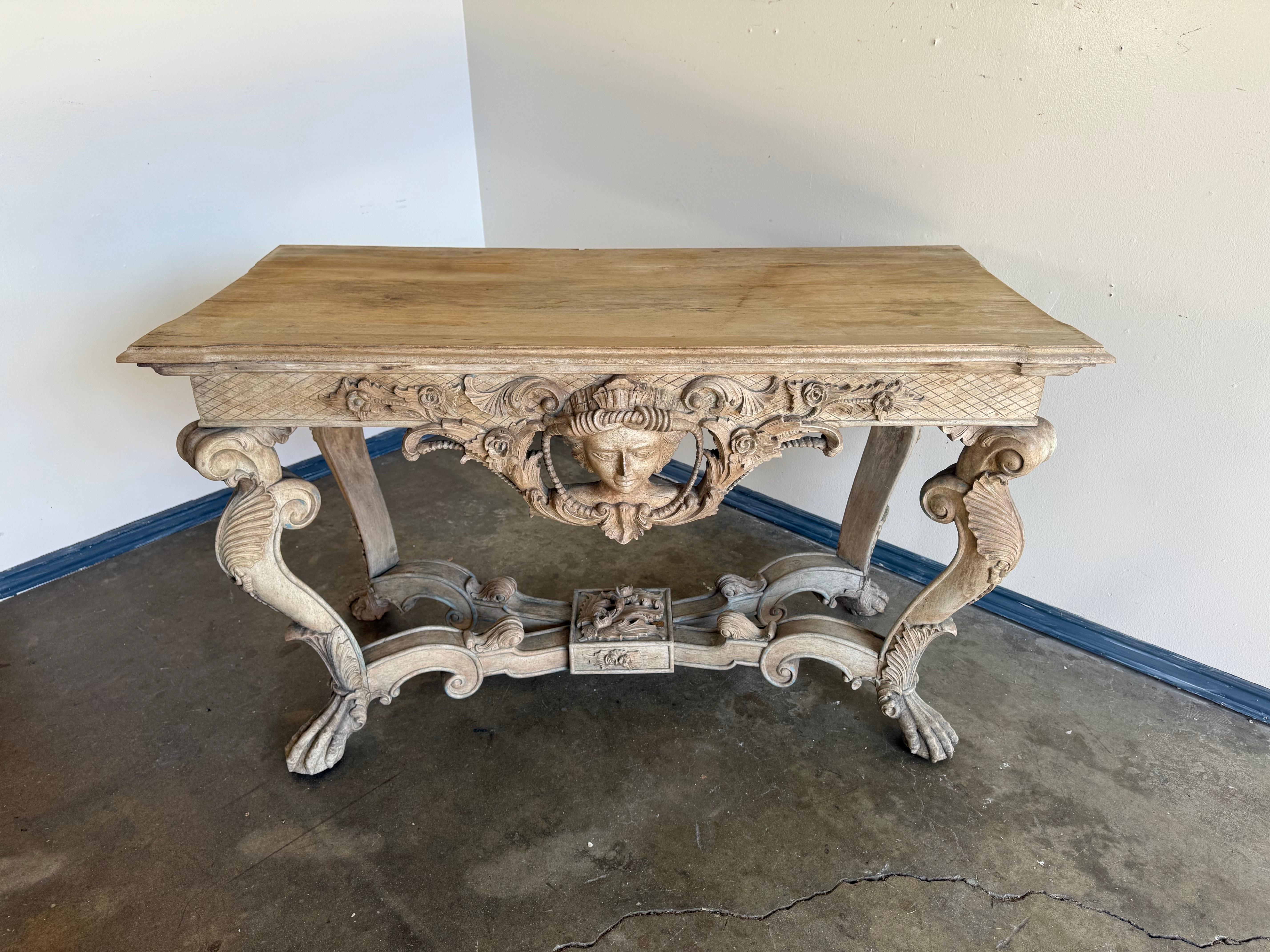 Italian Baroque Revival Carved Wood Console Table For Sale 9