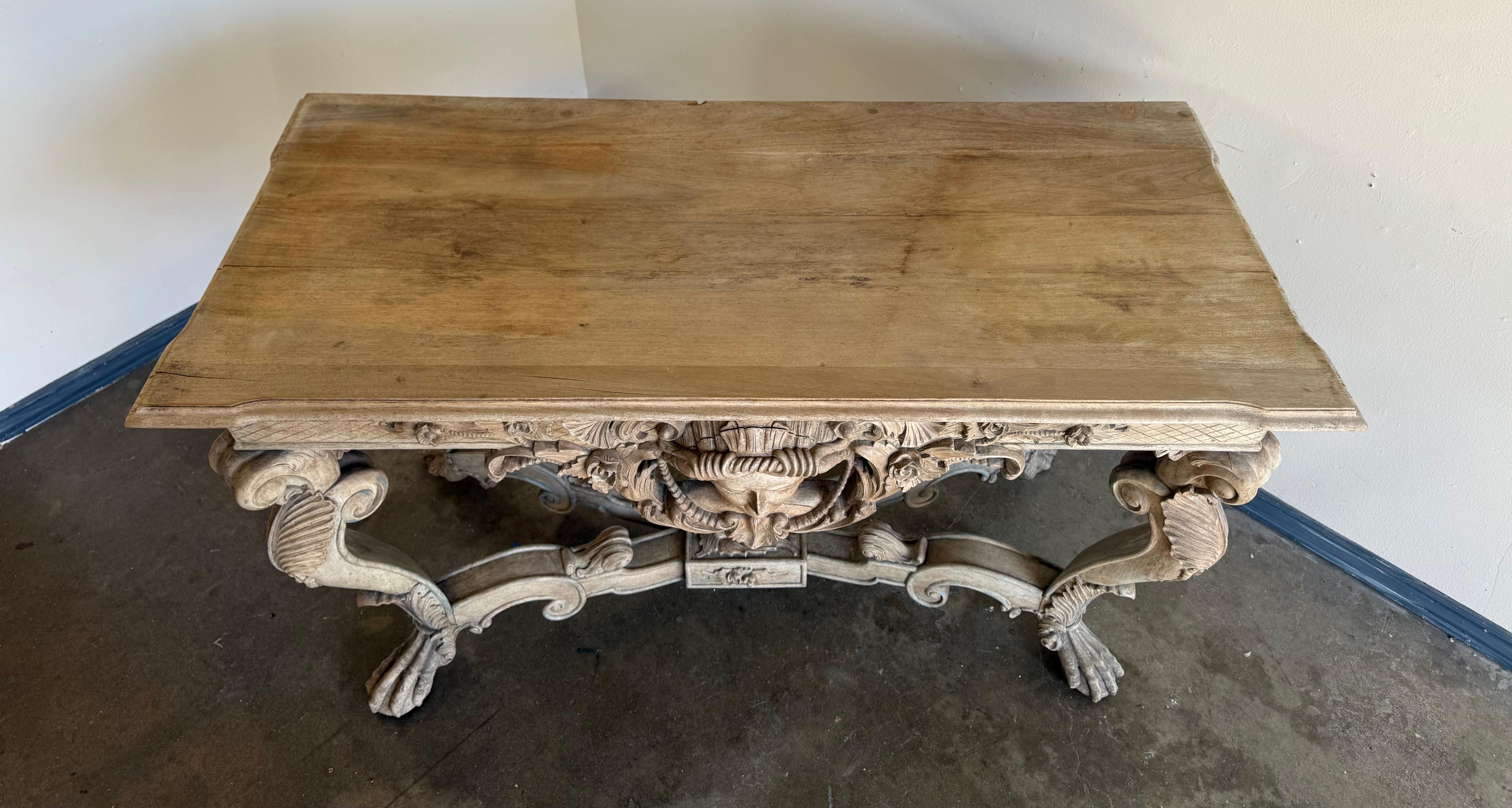 Italian Baroque Revival Carved Wood Console Table For Sale 10