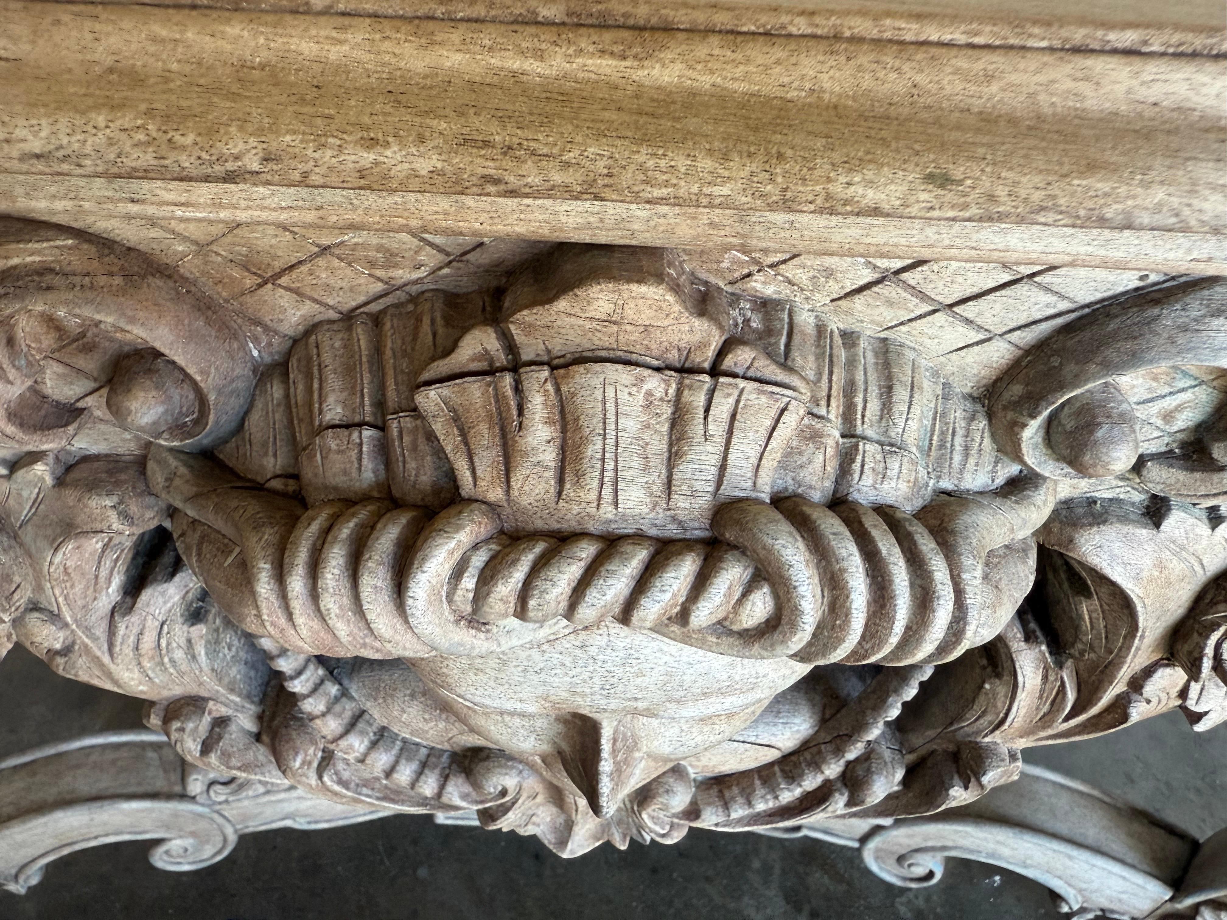 Italian Baroque Revival Carved Wood Console Table For Sale 12