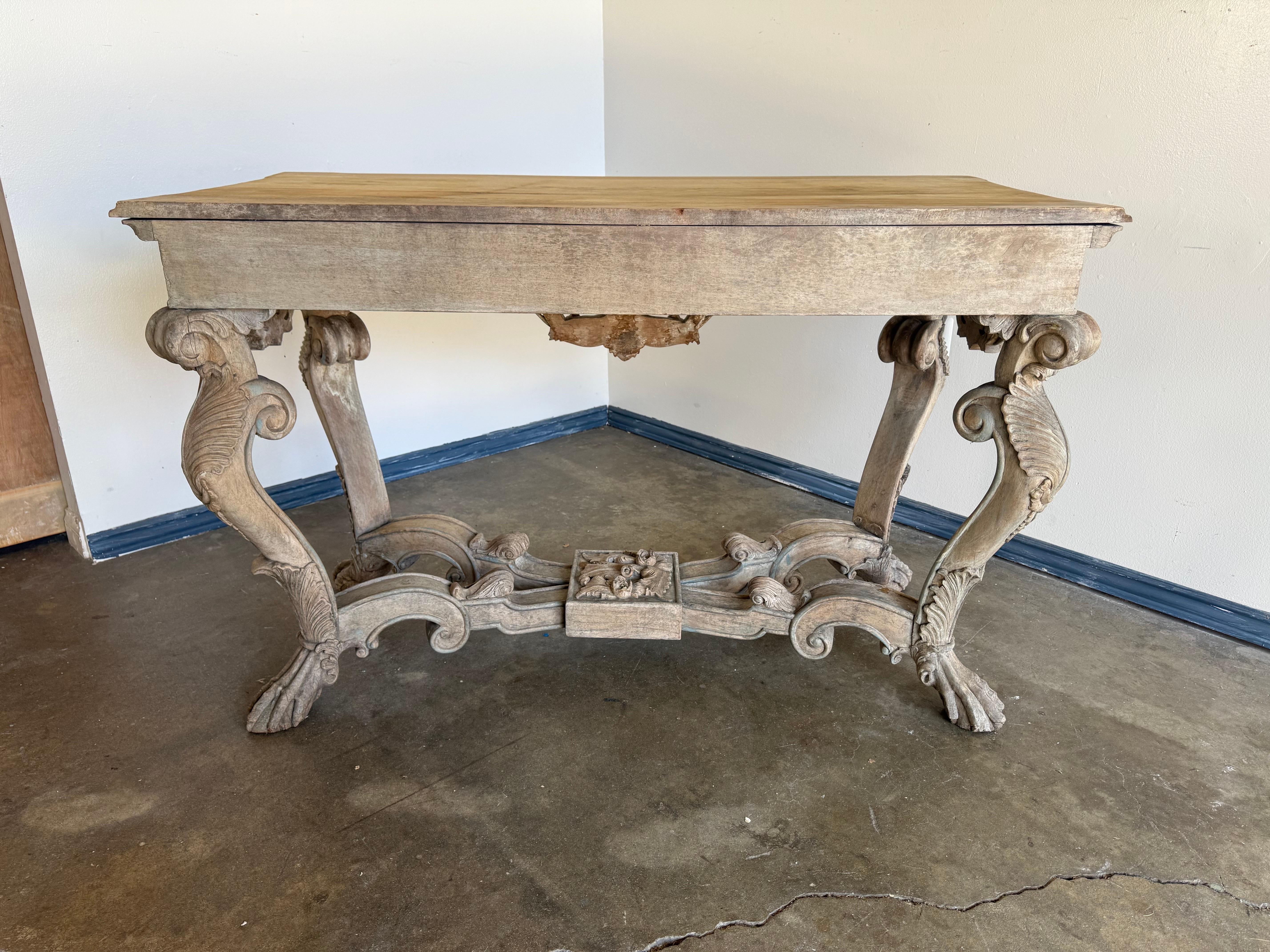 Italian Baroque Revival Carved Wood Console Table For Sale 13