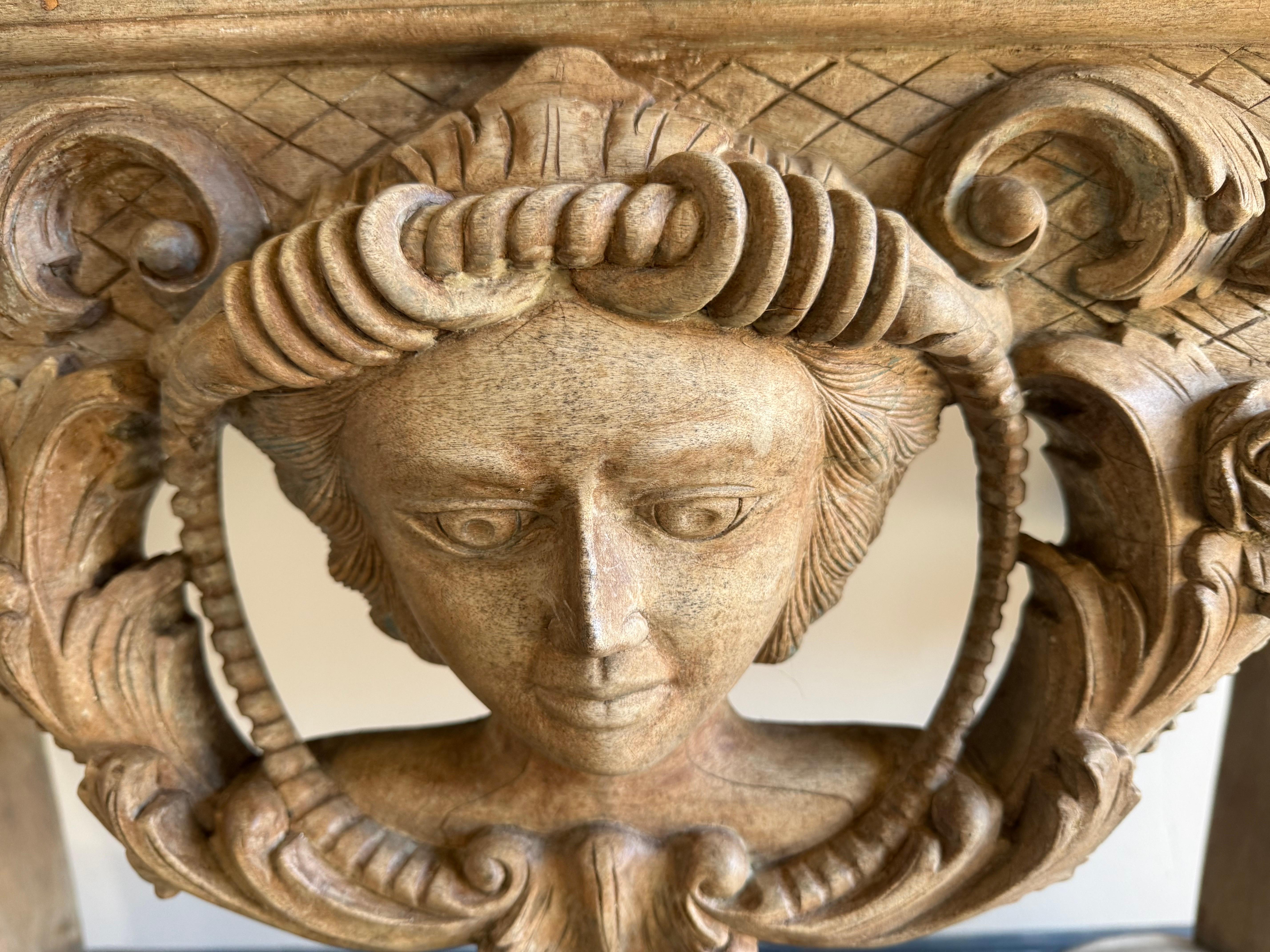 Italian Baroque Revival Carved Wood Console Table For Sale 1