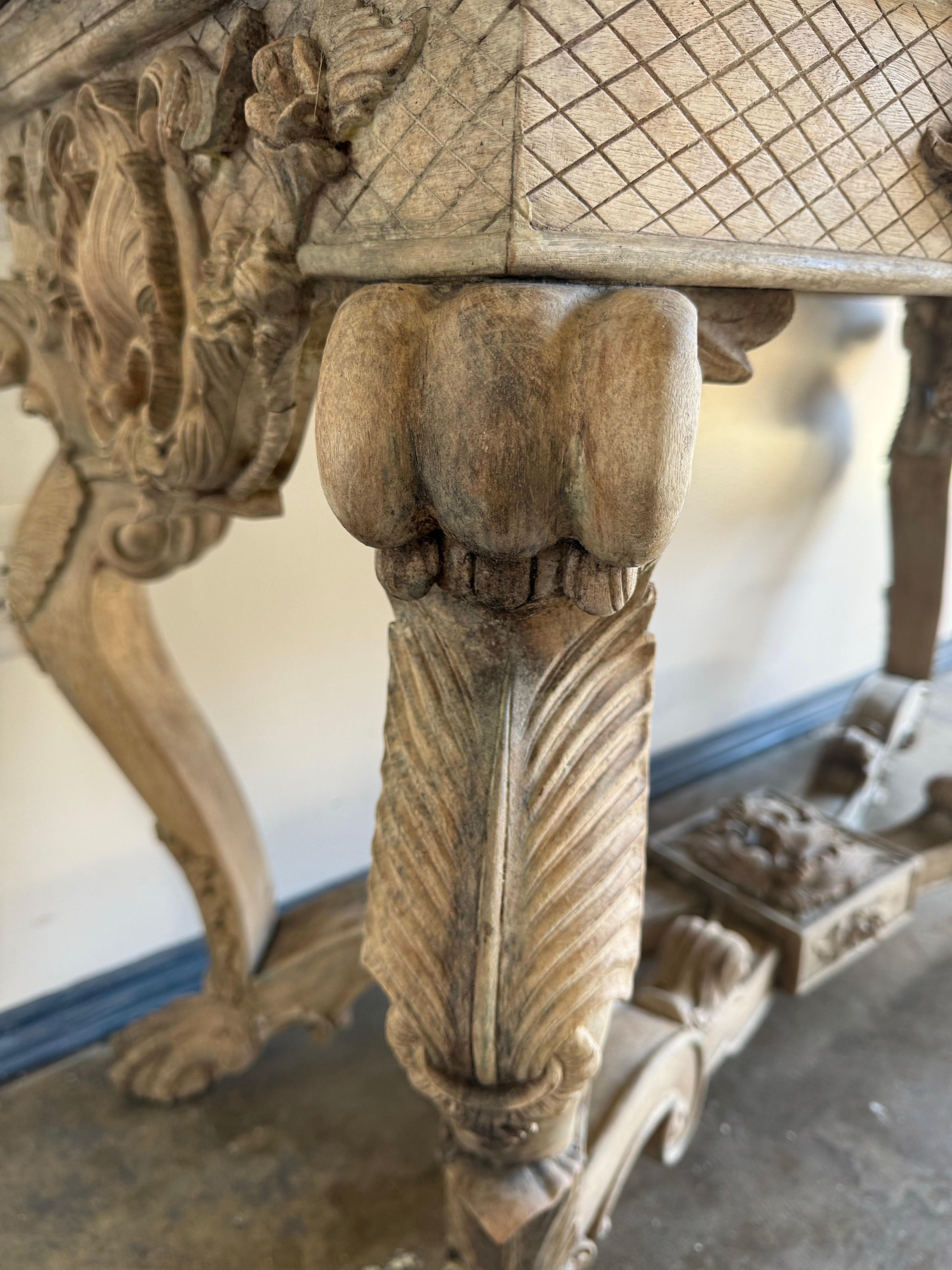Italian Baroque Revival Carved Wood Console Table For Sale 2