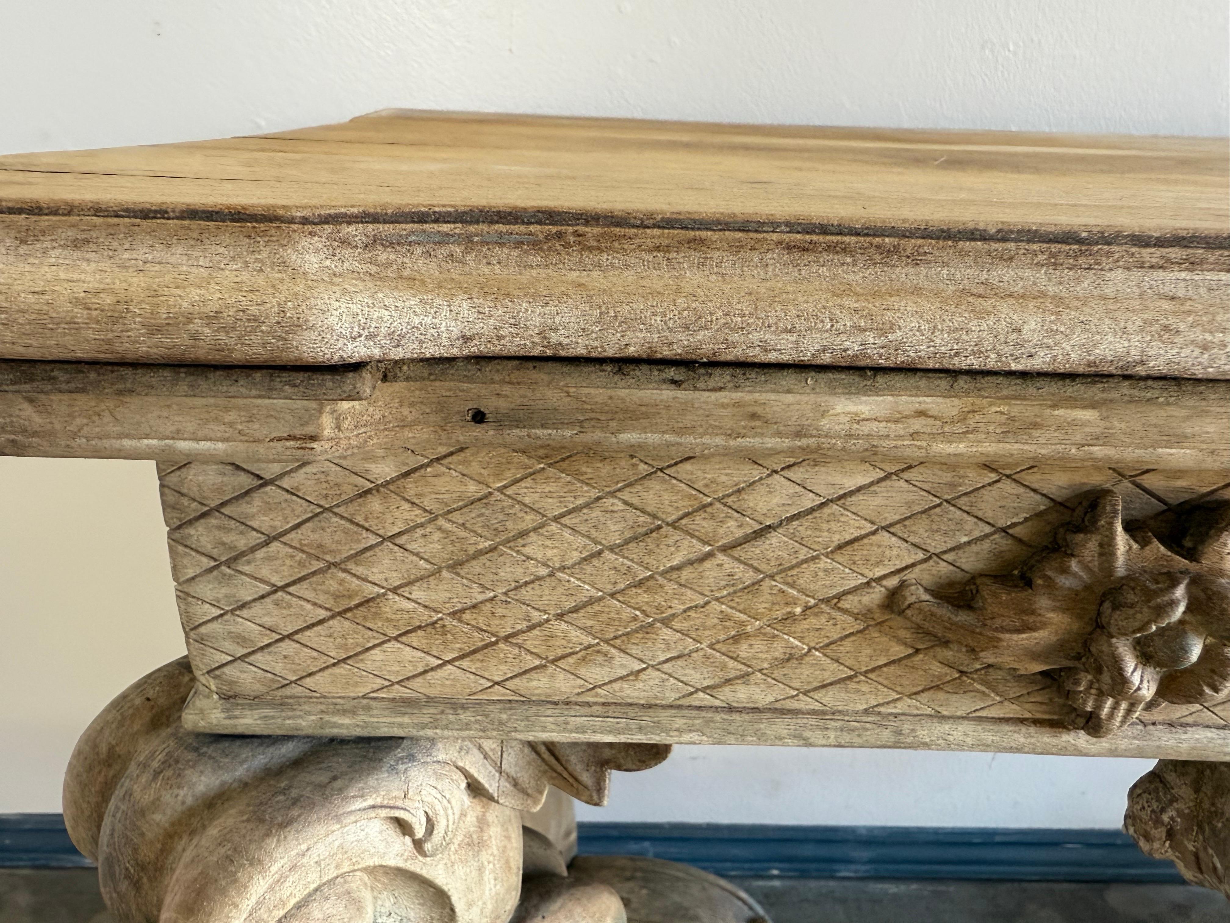 Italian Baroque Revival Carved Wood Console Table For Sale 3