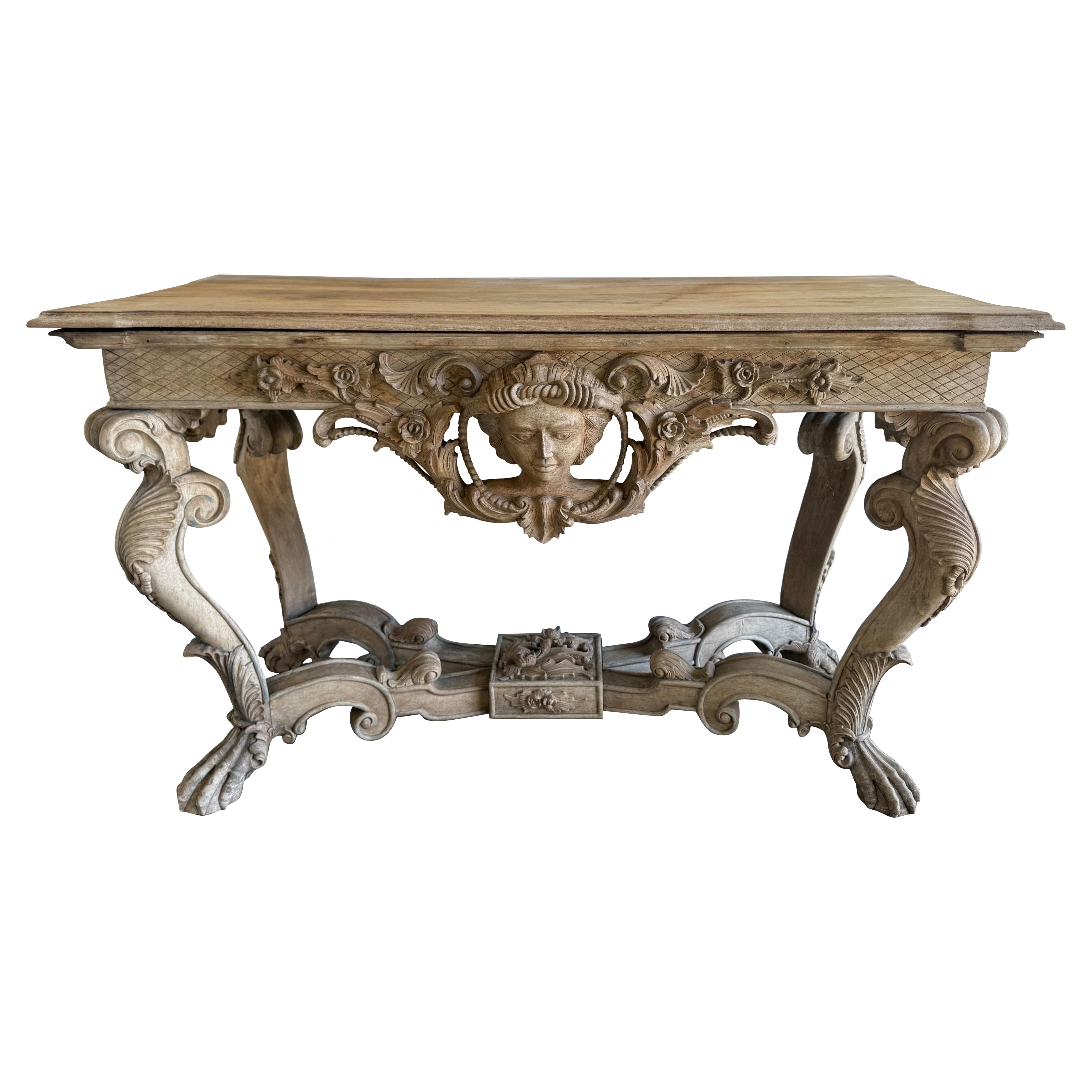 Italian Baroque Revival Carved Wood Console Table