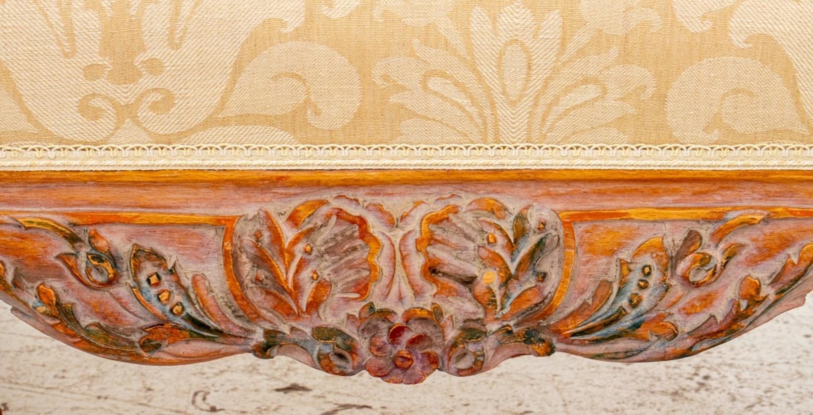 Damask Italian Baroque Revival Cerused Upholstered Bench