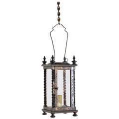 Antique Italian Baroque Revival Ebonized Walnut Hanging Footed Lanern, Mid-19th Century