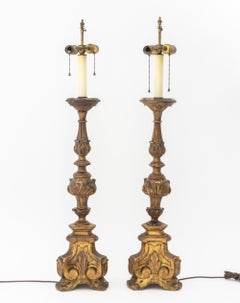 Italian Baroque Revival Giltwood Table Lamps, Pair