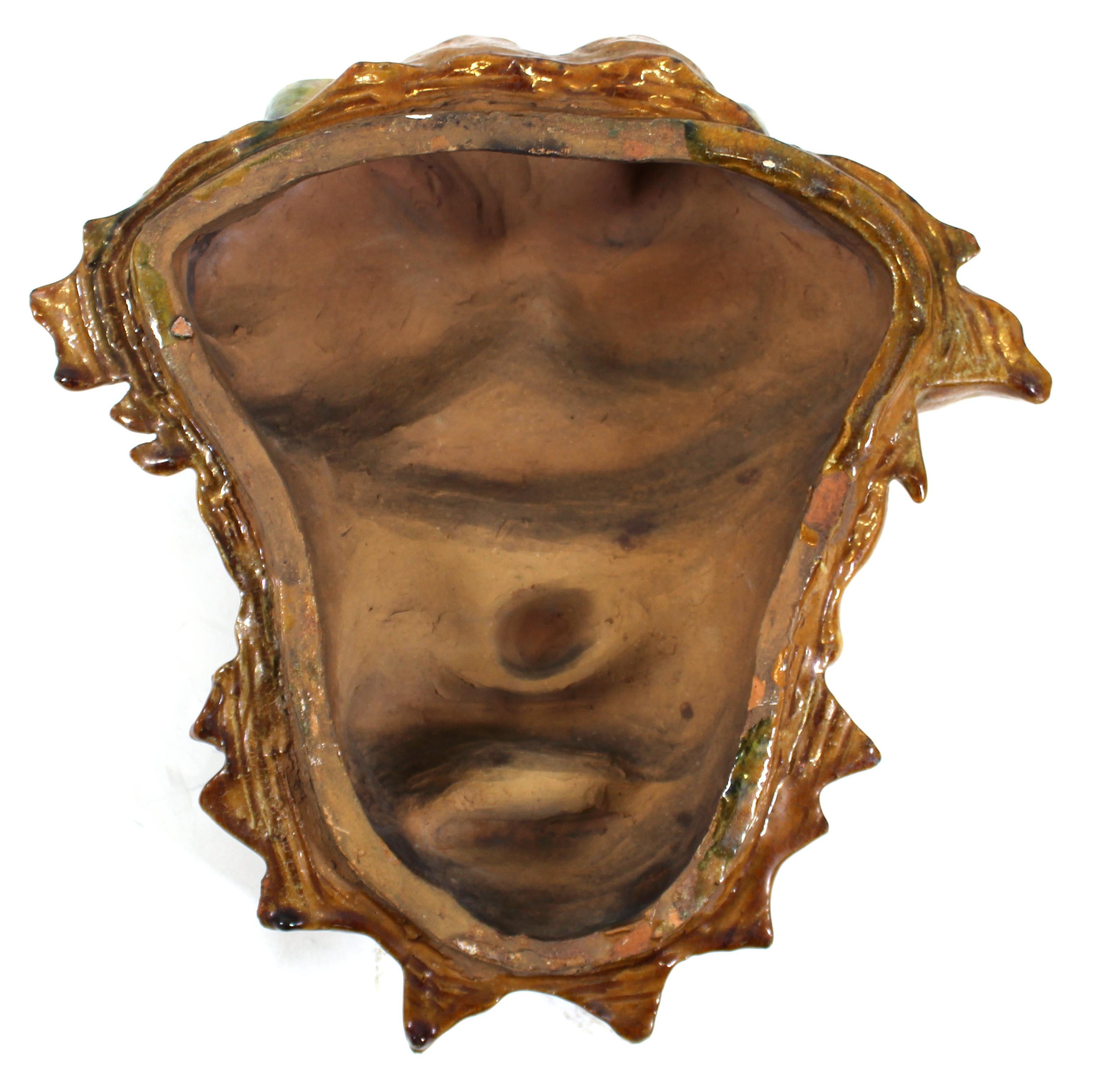 Italian Baroque Revival Glazed Terracotta Puck Mask For Sale 4