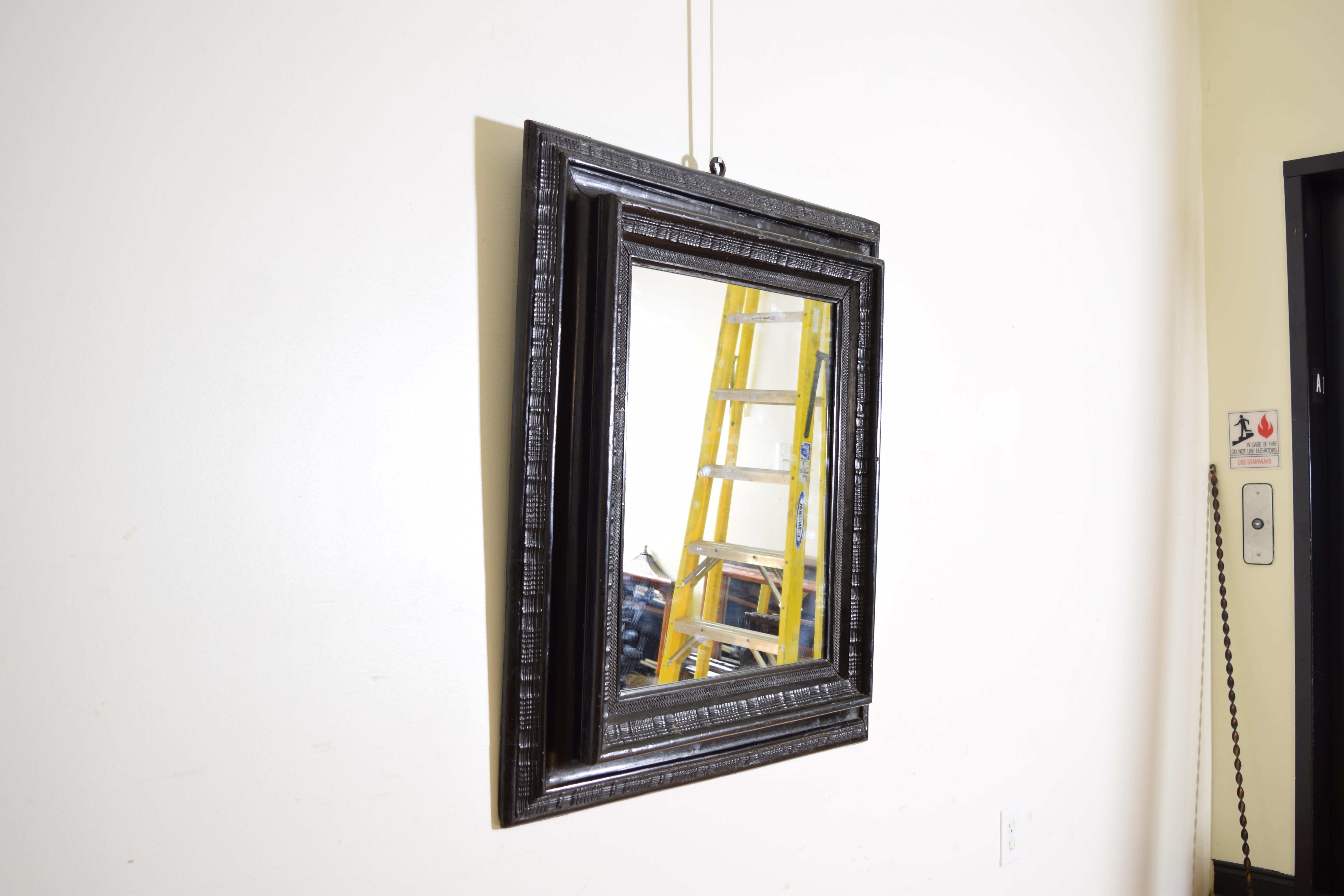 Italian Baroque Revival Period Guilloche Carved & Ebonized Mirror, 3rdq 19th cen In Good Condition For Sale In Atlanta, GA