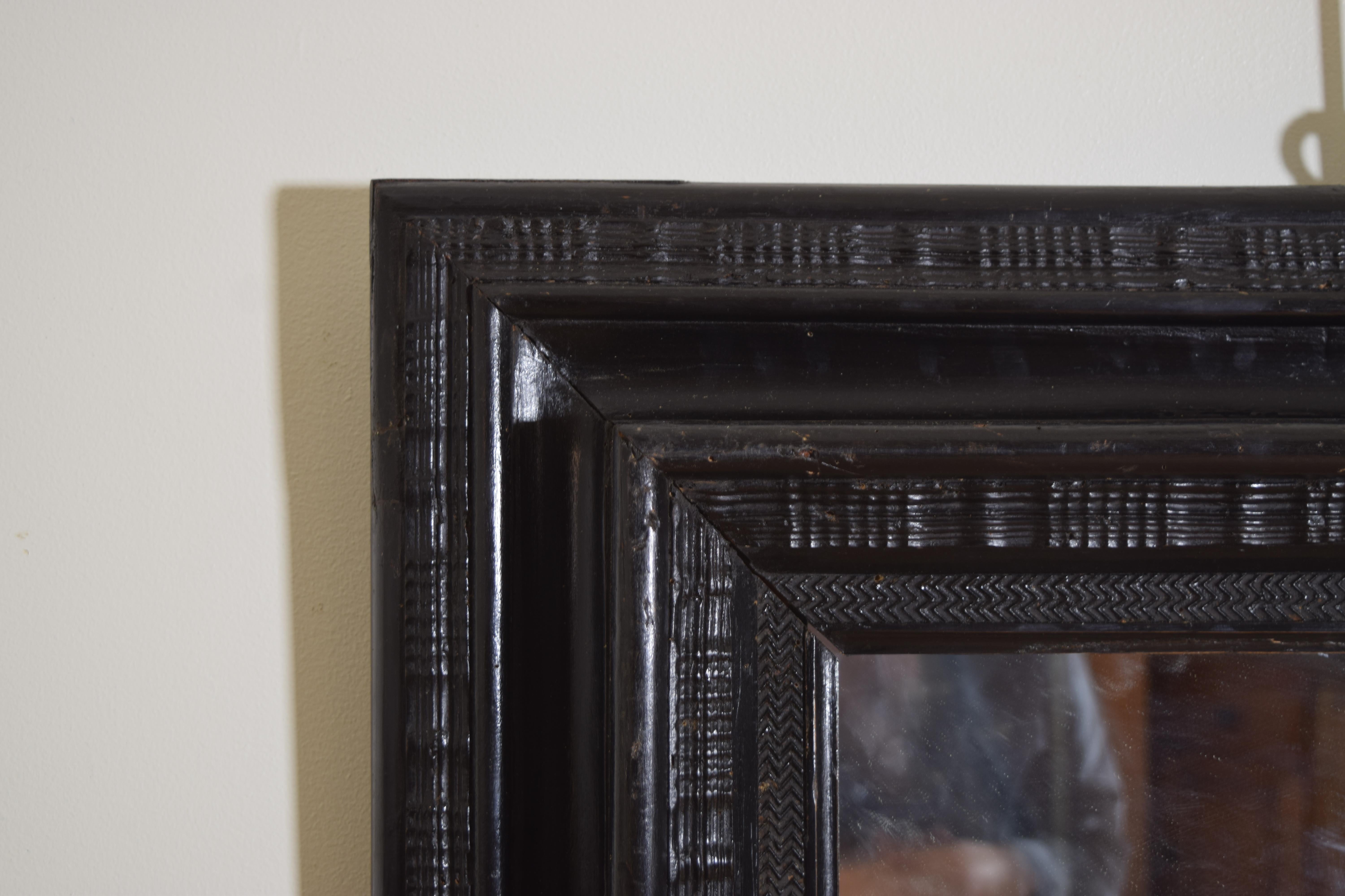 Softwood Italian Baroque Revival Period Guilloche Carved & Ebonized Mirror, 3rdq 19th cen For Sale