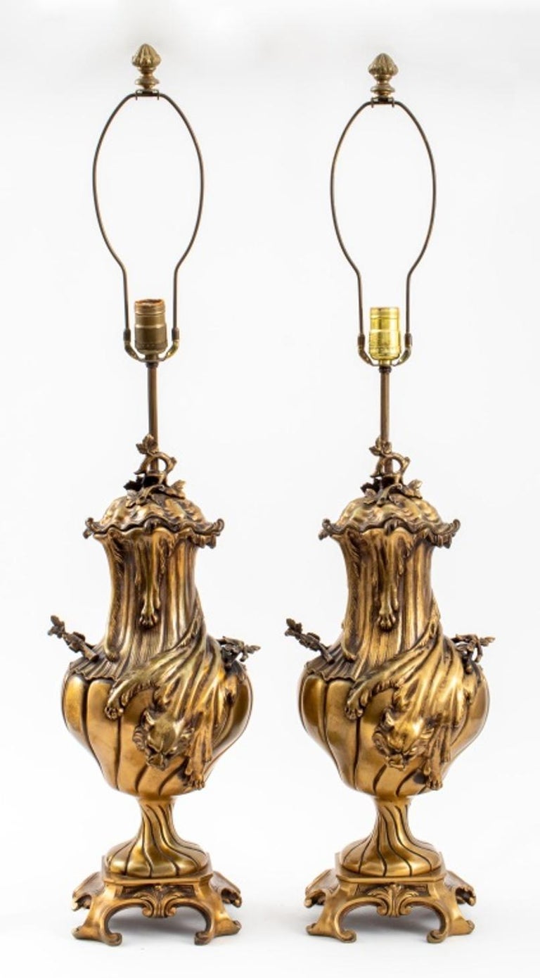 Italian Baroque Revival Style Bronze Lamps, Pair For Sale at 1stDibs