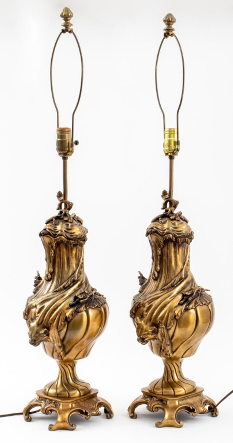 Italian Baroque Revival Style Bronze Lamps, Pair In Good Condition For Sale In New York, NY