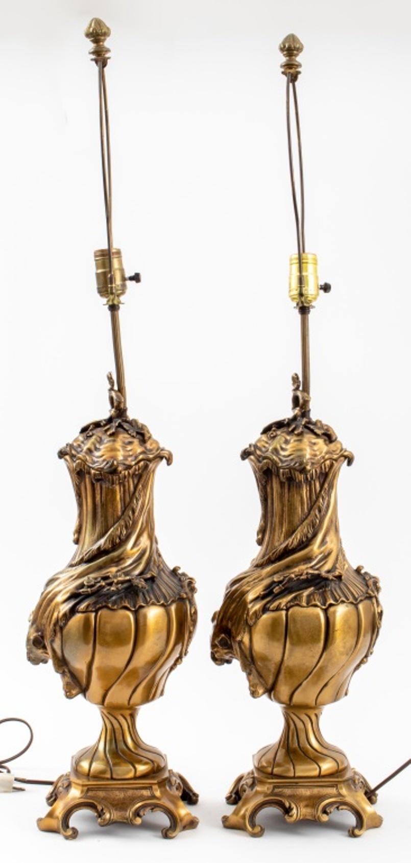 Italian Baroque Revival Style Bronze Lamps, Pair For Sale 1