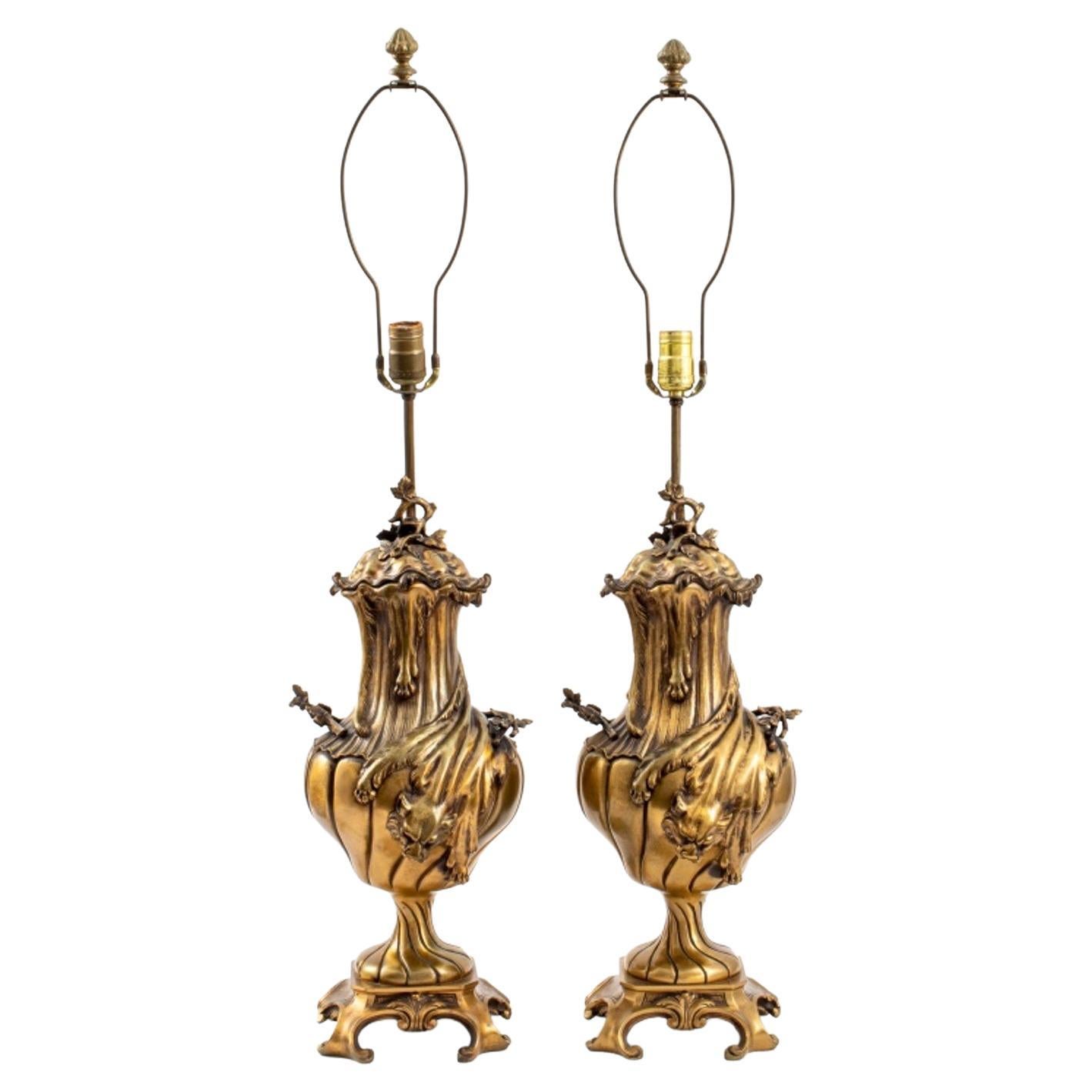 Italian Baroque Revival Style Bronze Lamps, Pair For Sale