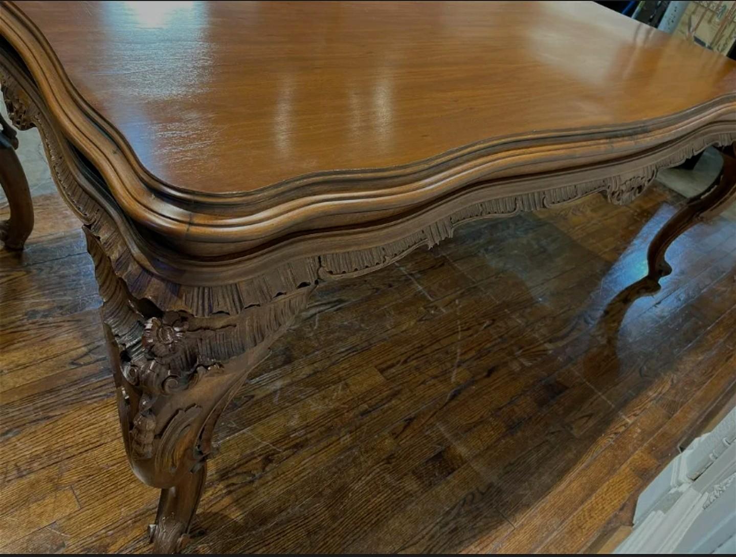 Italian Baroque Rococo Carved Walnut Dining Table 5