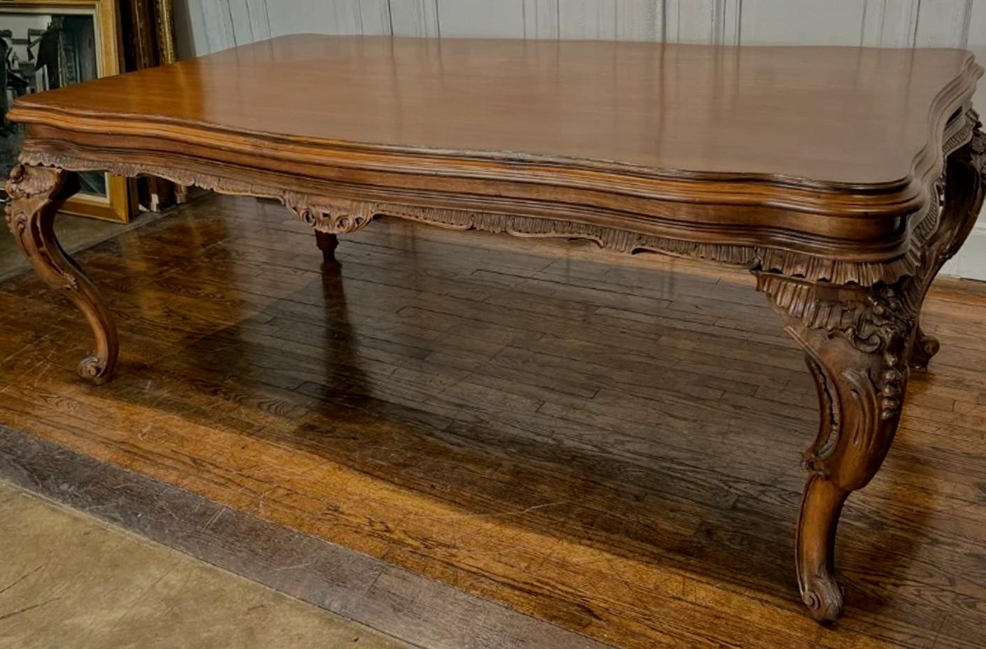 Hand-Carved Italian Baroque Rococo Carved Walnut Dining Table