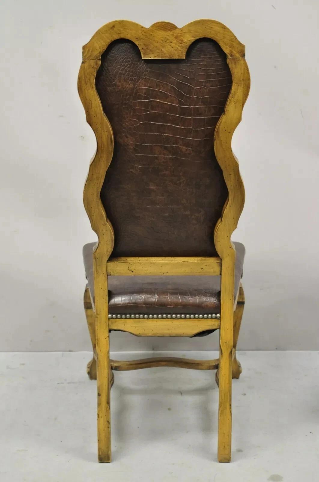 Italian Baroque Rococo Carved Wood Brown Reptile Print Dining Chairs - Set of 4 For Sale 6