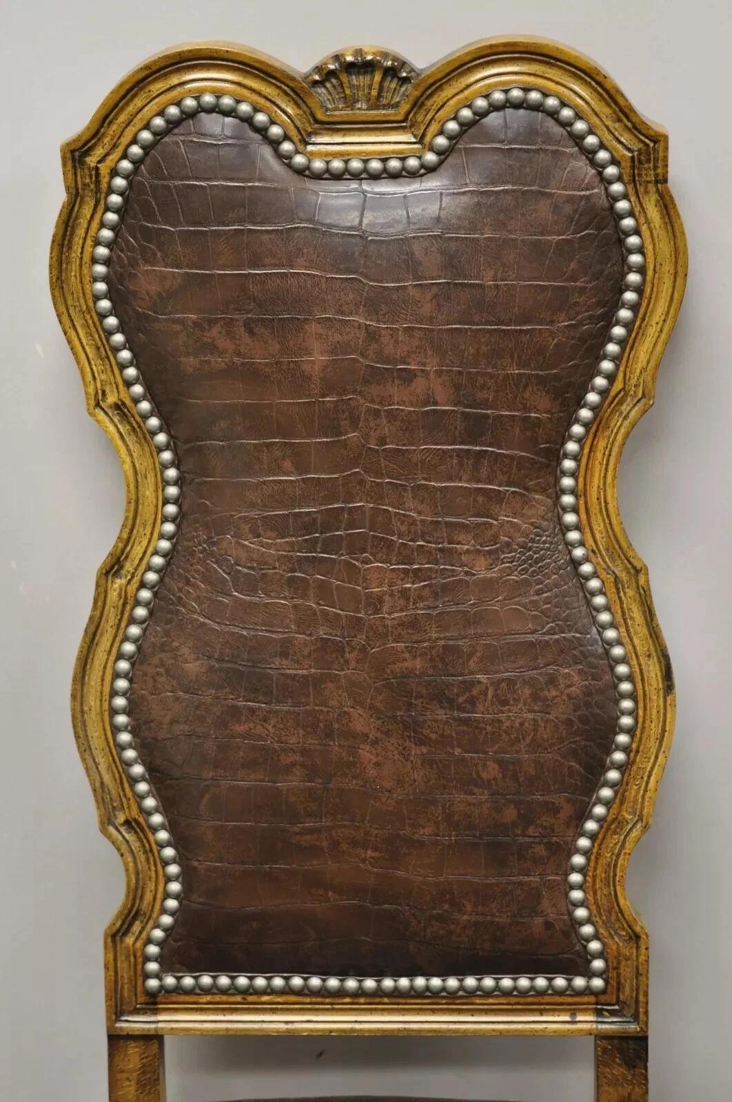 Italian Baroque Rococo Carved Wood Brown Reptile Print Dining Chairs - Set of 4 For Sale 8