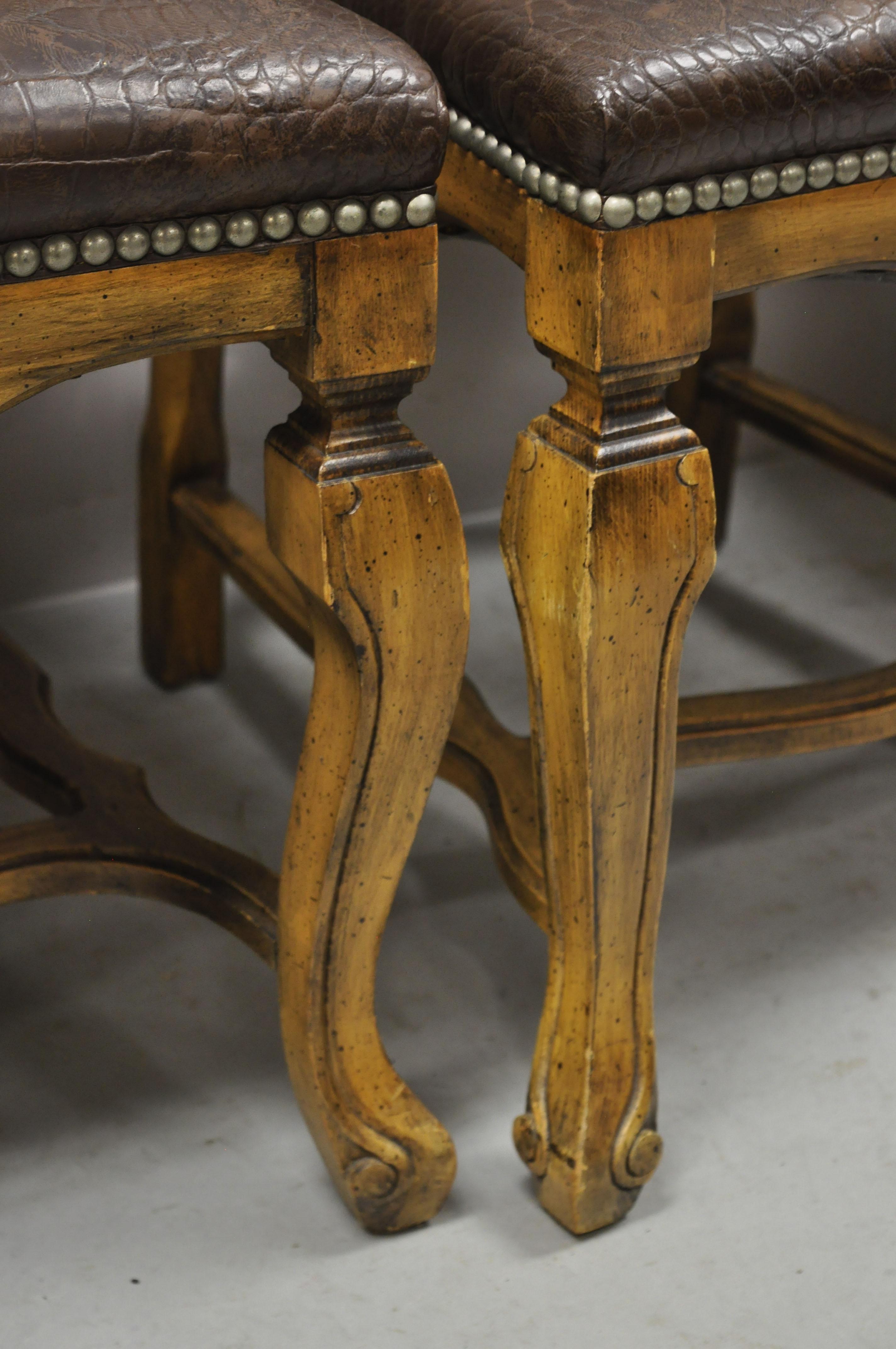 Chaises de salle à manger baroques italiennes rococo en bois sculpté à imprimé reptile marron, lot de 4 en vente 2