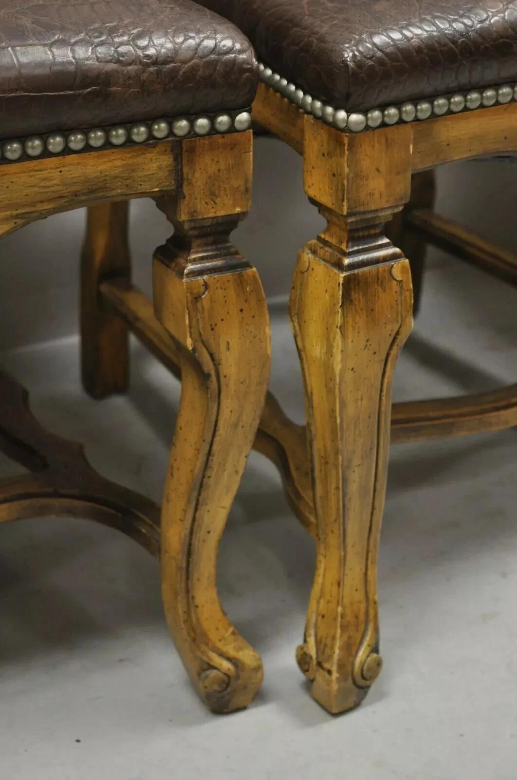 Italian Baroque Rococo Carved Wood Brown Reptile Print Dining Chairs - Set of 4 For Sale 5