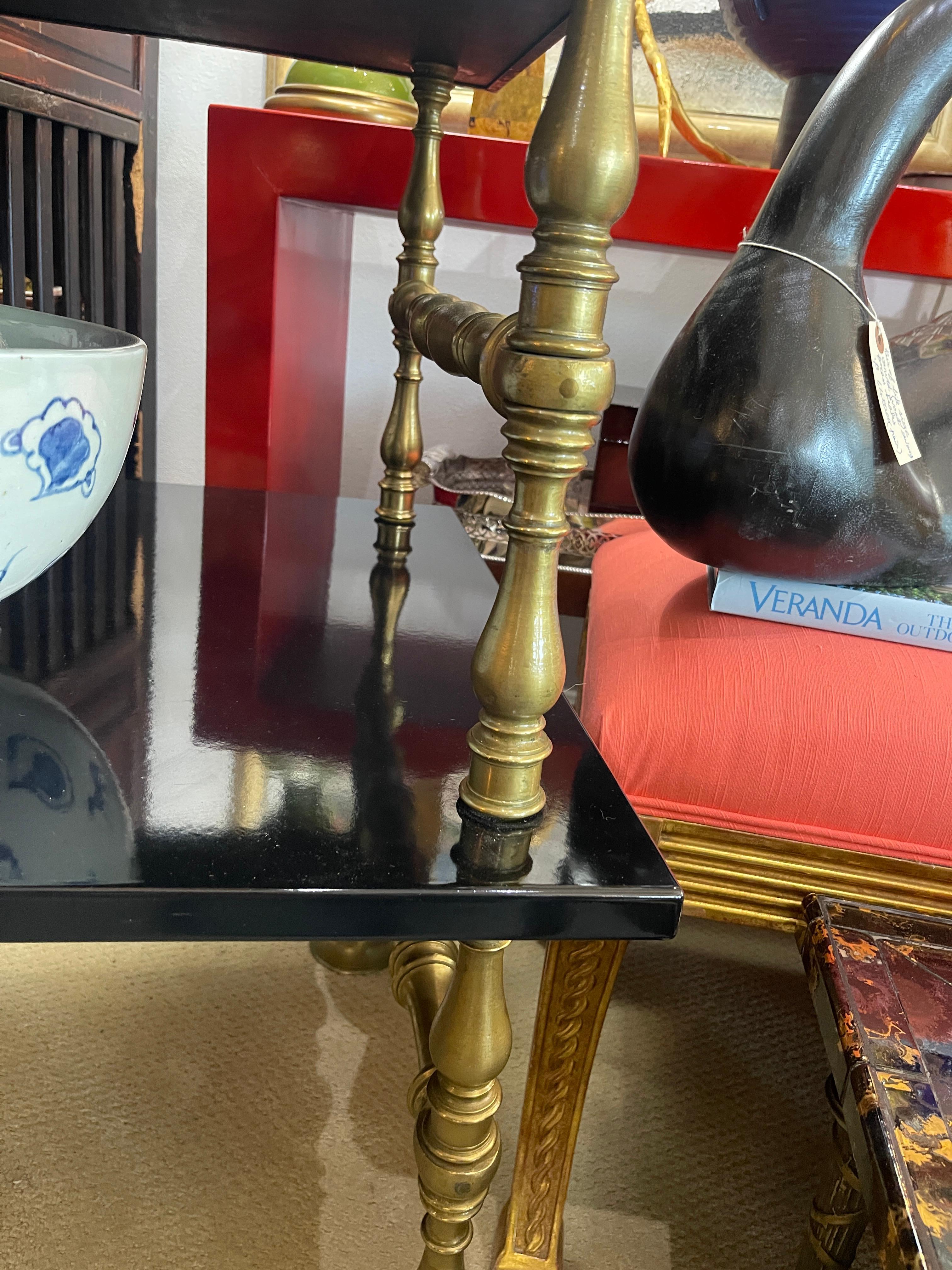 Italian Baroque Romanesque Brass & Black Lacquer 2 Tier Table 7