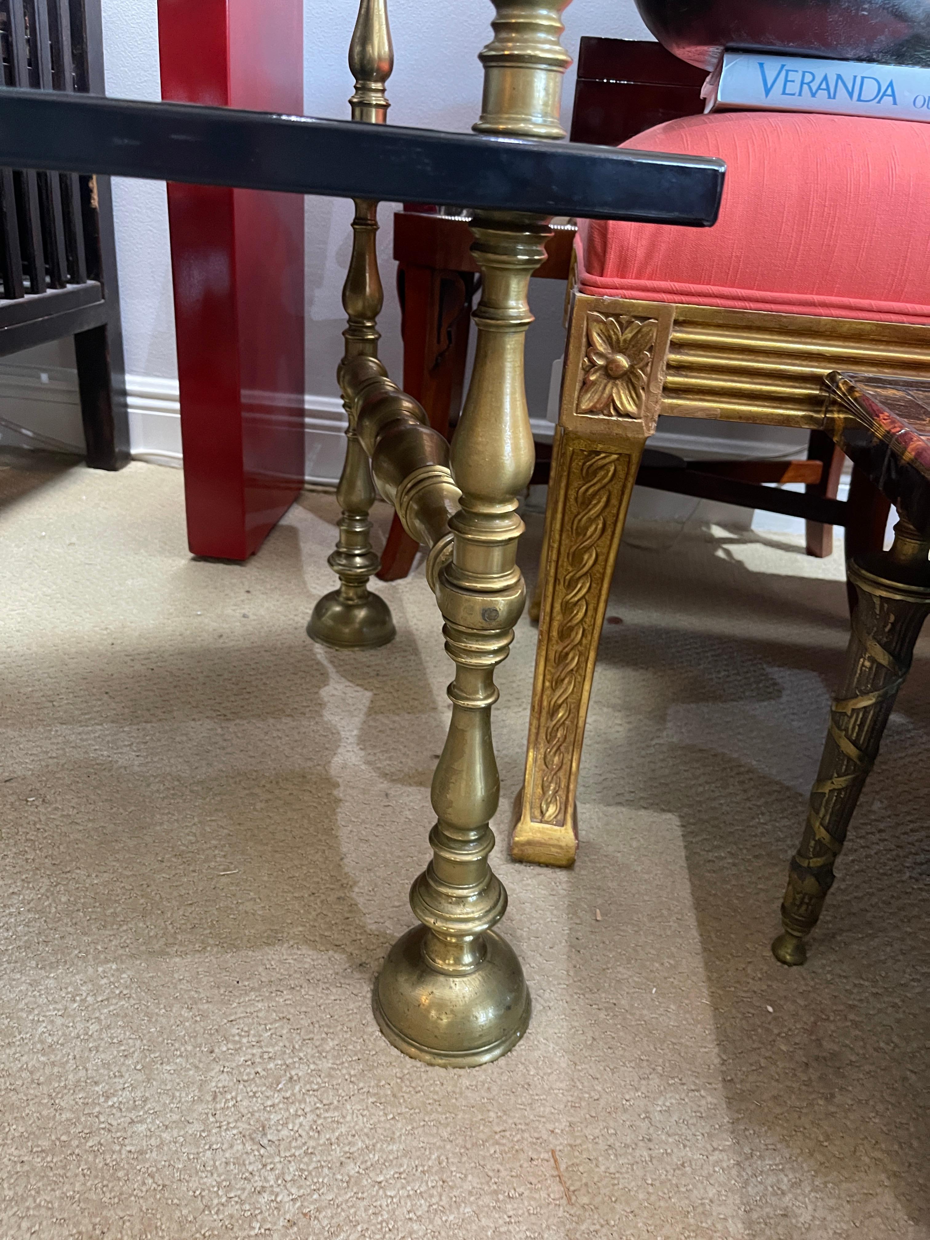 Italian Baroque Romanesque Brass & Black Lacquer 2 Tier Table 8