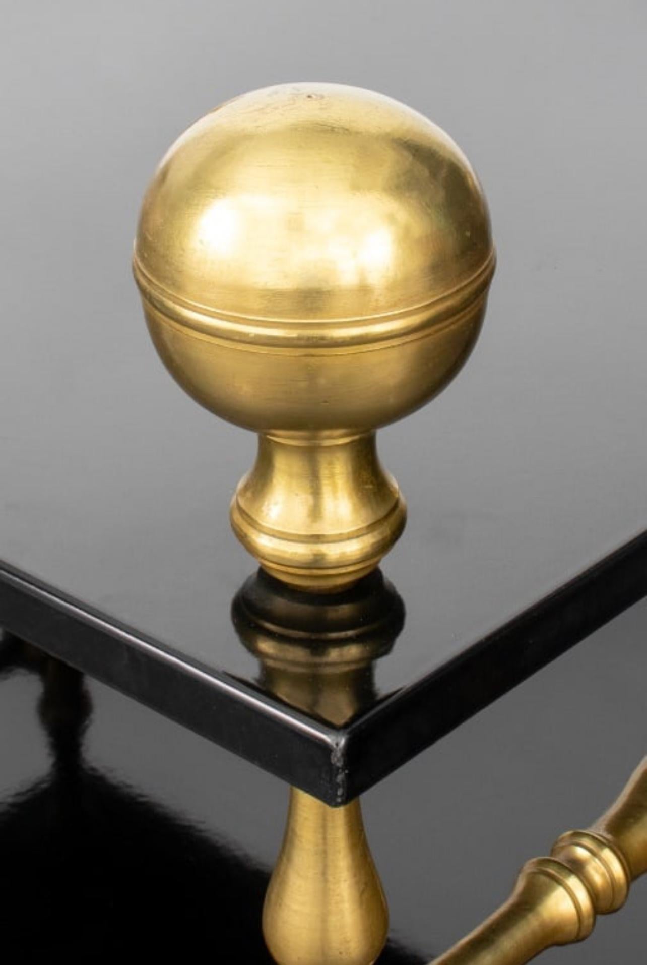 Hand-Crafted Italian Baroque Romanesque Brass & Black Lacquer 2 Tier Table