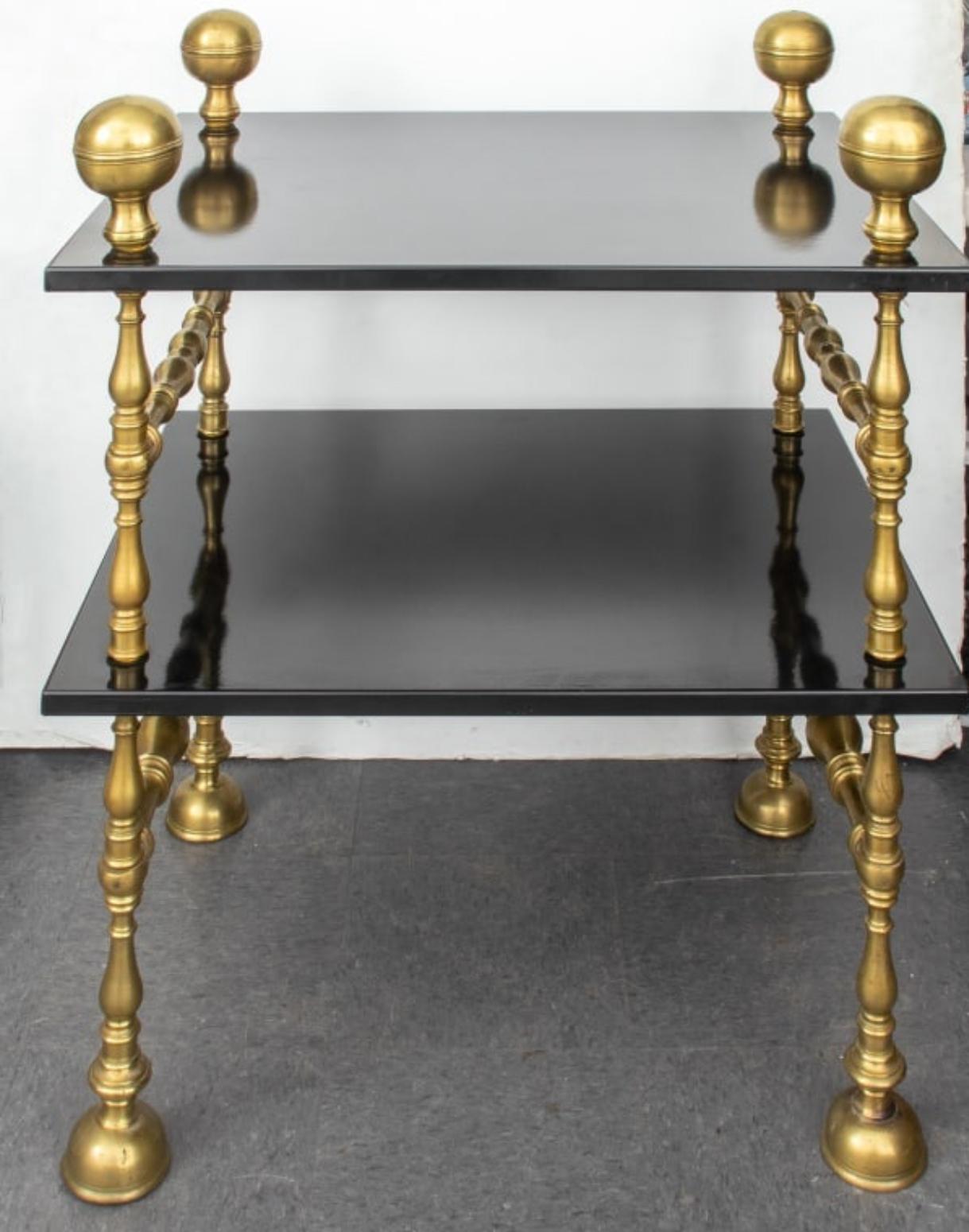20th Century Italian Baroque Romanesque Brass & Black Lacquer 2 Tier Table