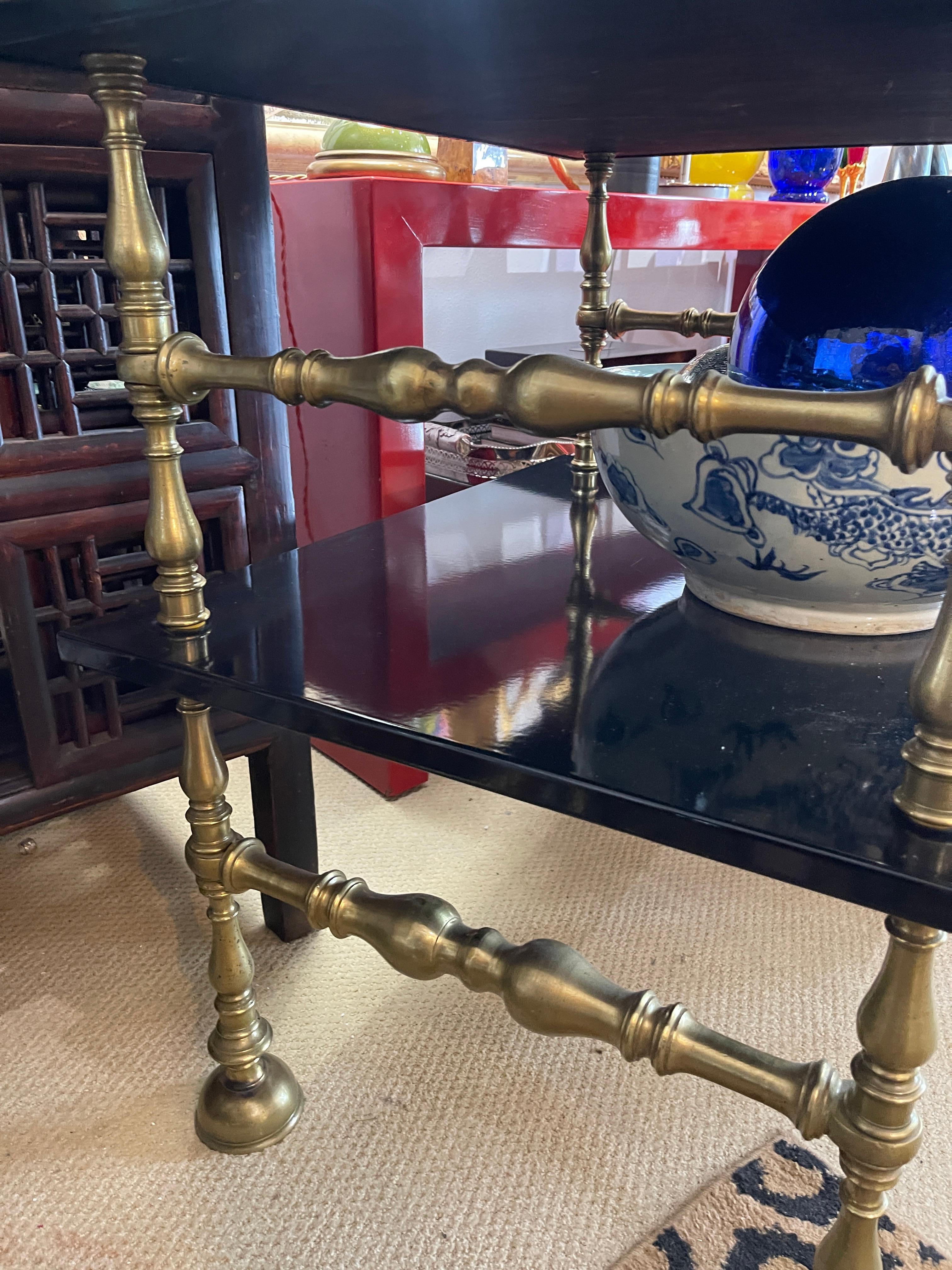 Italian Baroque Romanesque Brass & Black Lacquer 2 Tier Table 3
