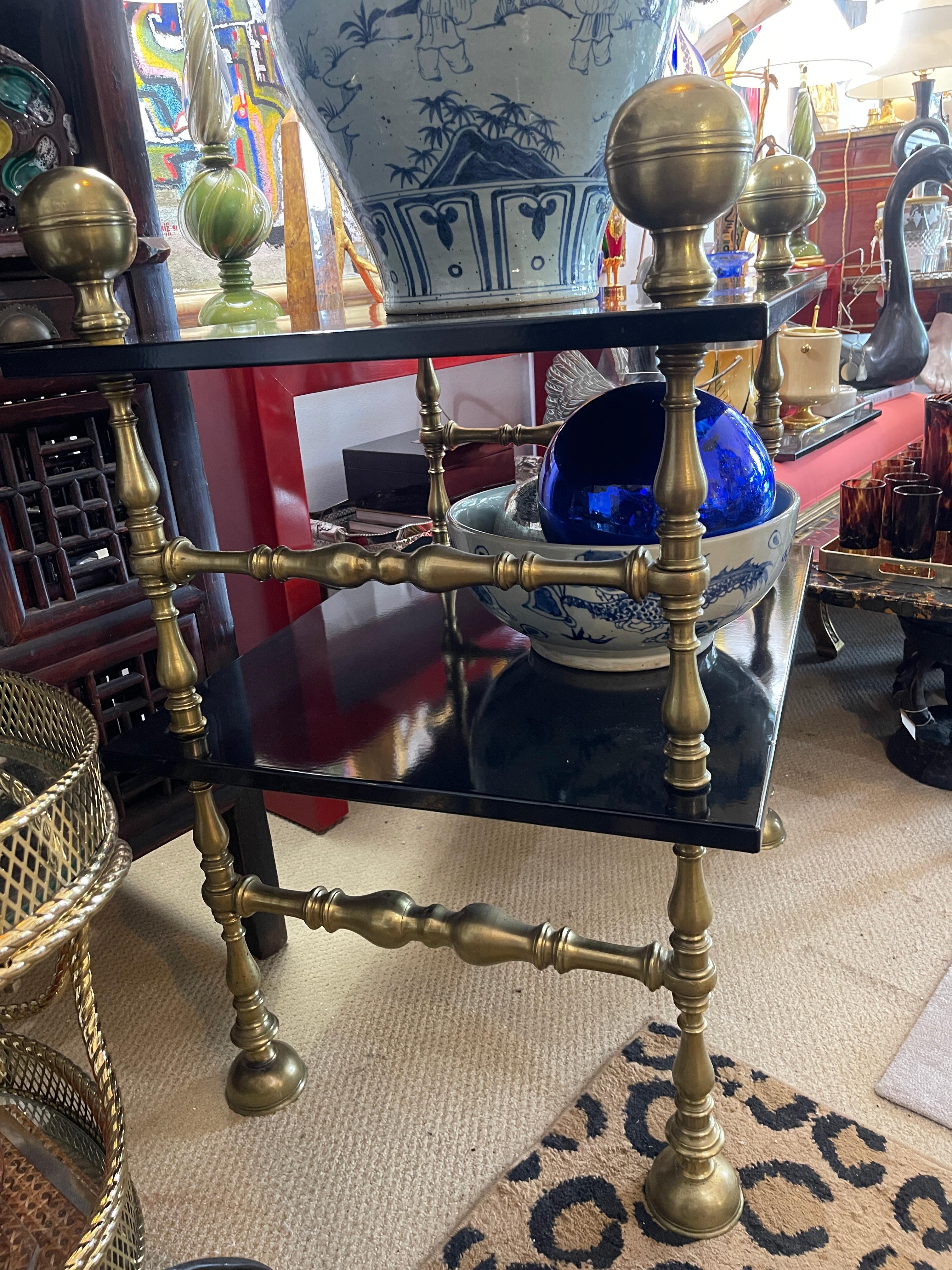 Italian Baroque Romanesque Brass & Black Lacquer 2 Tier Table 4