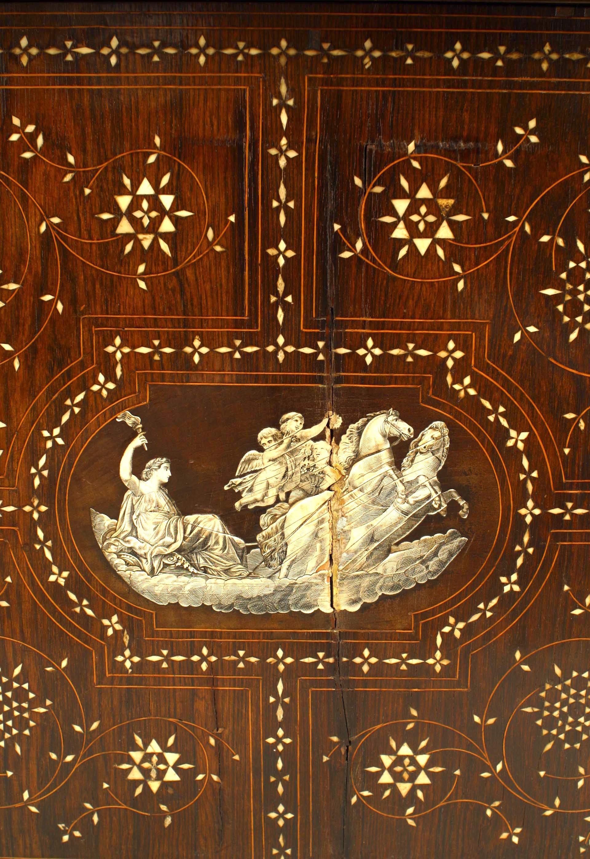PAIR of Italian Baroque-style  (Mid-19th Century) bone inlaid, ebony & rosewood cabinets with an arched 