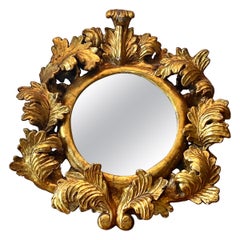 Italian Baroque Round Gilded Wood Mirror, Sicily 18th C