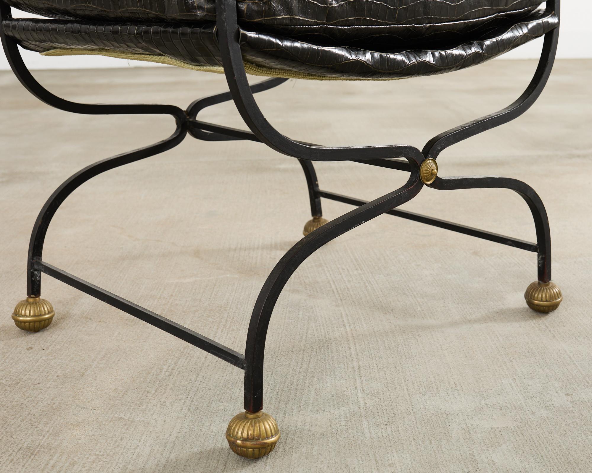 Italian Baroque Savonarola Chair with Bronze Mace Finials For Sale 6
