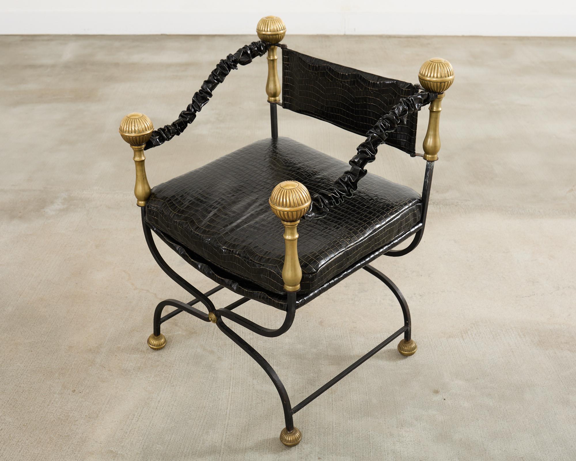 Italian Baroque Savonarola Chair with Bronze Mace Finials For Sale 8