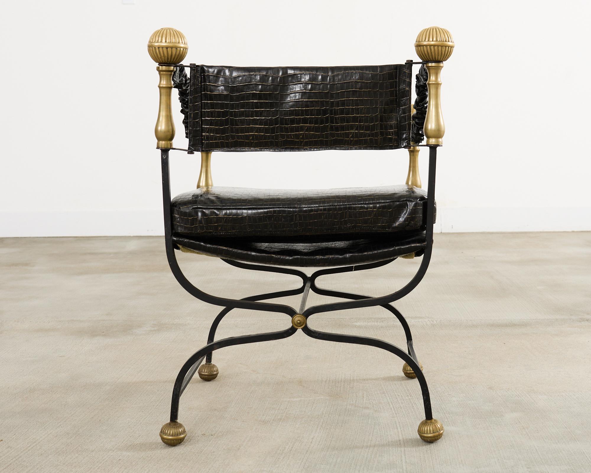 Italian Baroque Savonarola Chair with Bronze Mace Finials For Sale 10