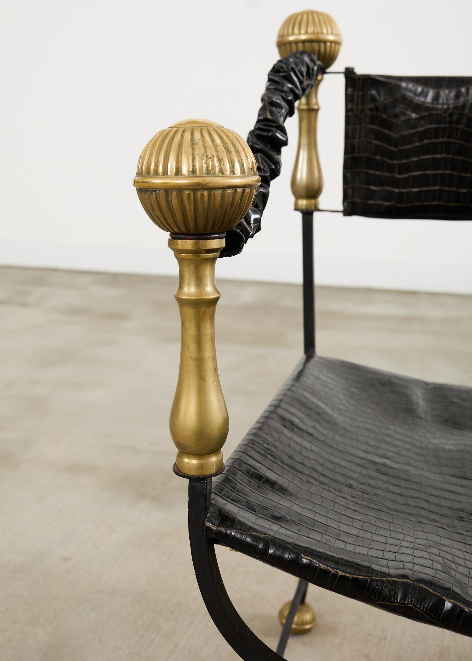 Italian Baroque Savonarola Chair with Bronze Mace Finials For Sale 12