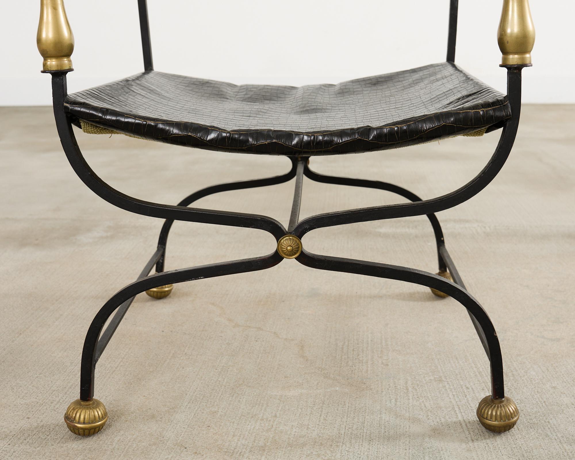 Italian Baroque Savonarola Chair with Bronze Mace Finials For Sale 13