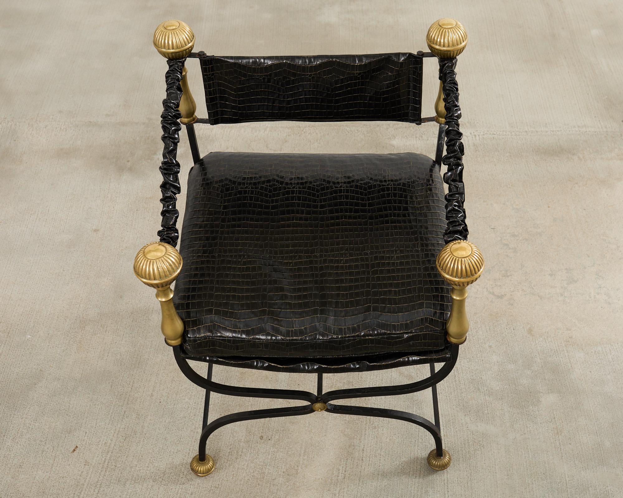20th Century Italian Baroque Savonarola Chair with Bronze Mace Finials For Sale
