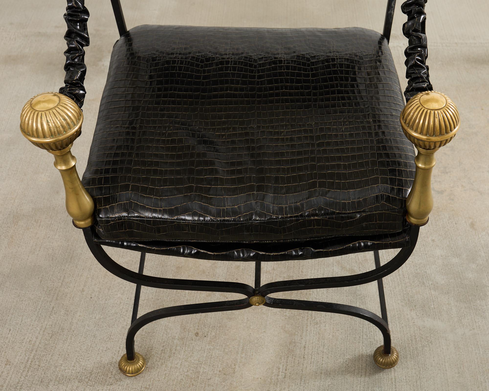 Italian Baroque Savonarola Chair with Bronze Mace Finials For Sale 1