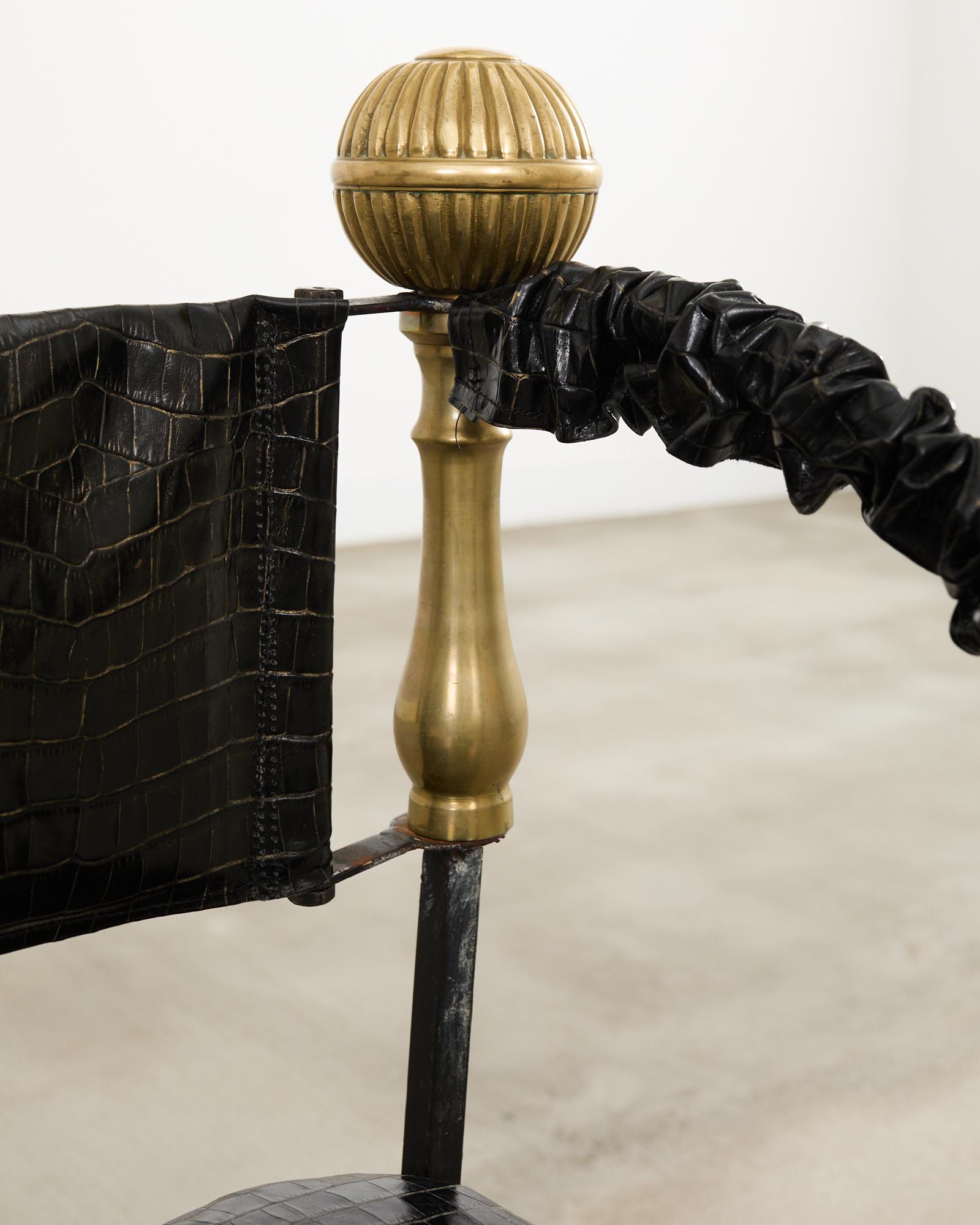 Italian Baroque Savonarola Chair with Bronze Mace Finials For Sale 2