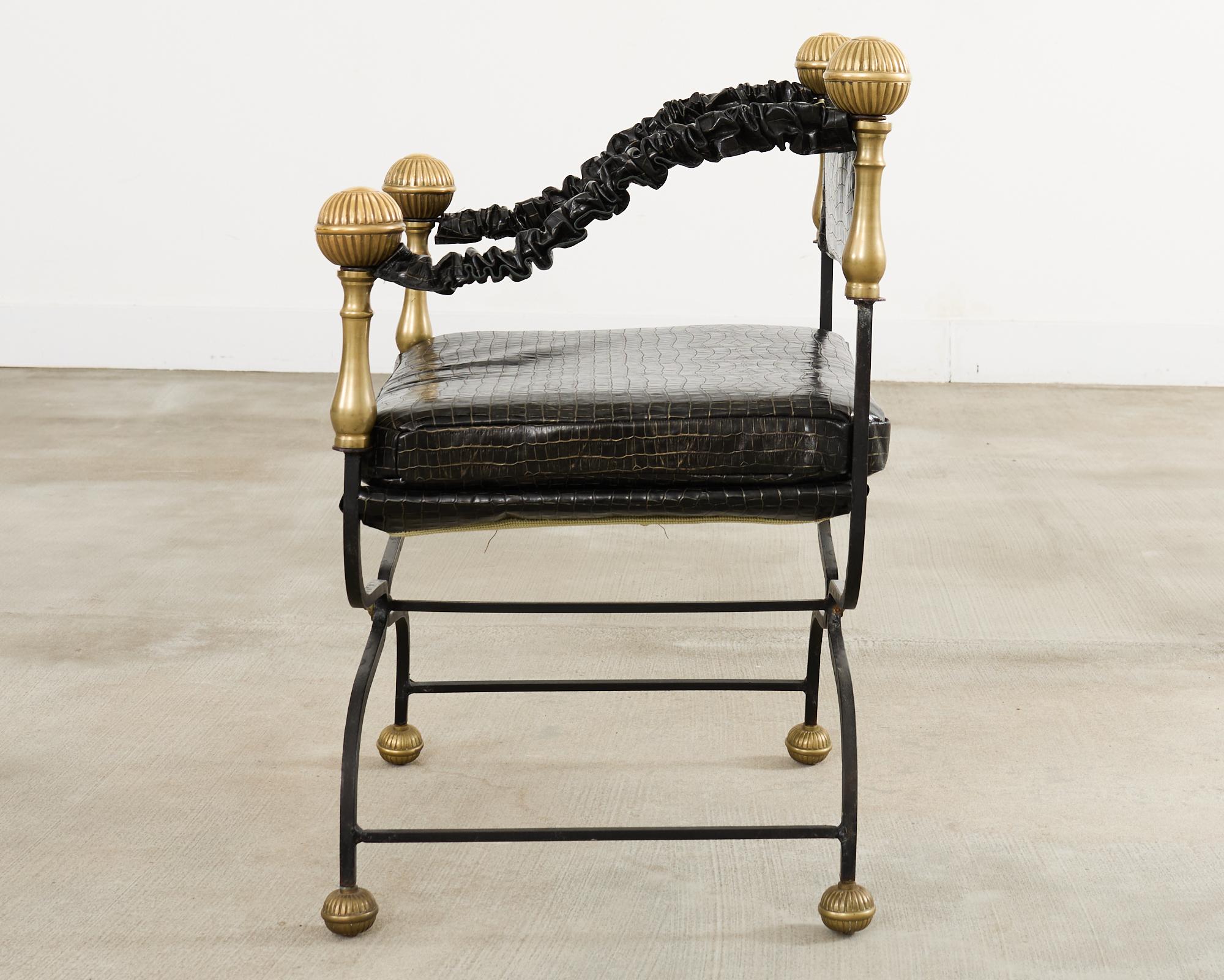 Italian Baroque Savonarola Chair with Bronze Mace Finials For Sale 3