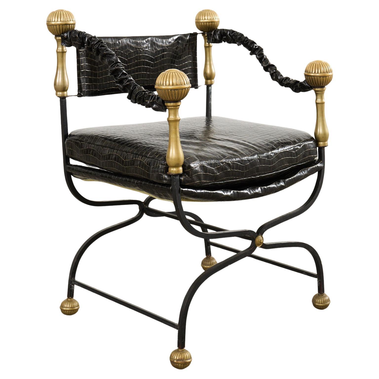 Italian Baroque Savonarola Chair with Bronze Mace Finials For Sale