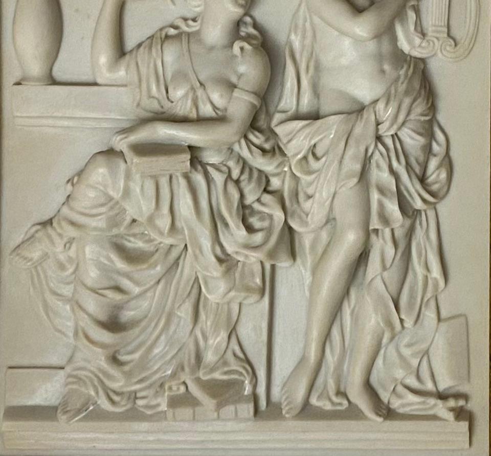 20th Century Italian Baroque Sculpture Bas Relief Musical Theme in Gilt Wood Frame For Sale