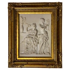 Italienische Barock-Skulptur, Basrelief, Musikthema in vergoldetem Holzrahmen